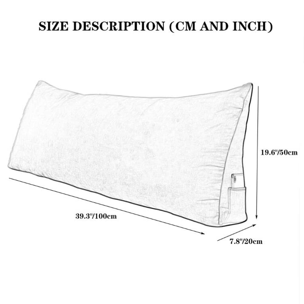 Triangular Headboard Pillow - Soft Large Wedge Cushion for Back Support, Reading & Positioning - 39.3 Inch (100cm) Grey Daybed Pillow with Removable Cover - Perfect for Bedroom, Living Room & Reading Nook