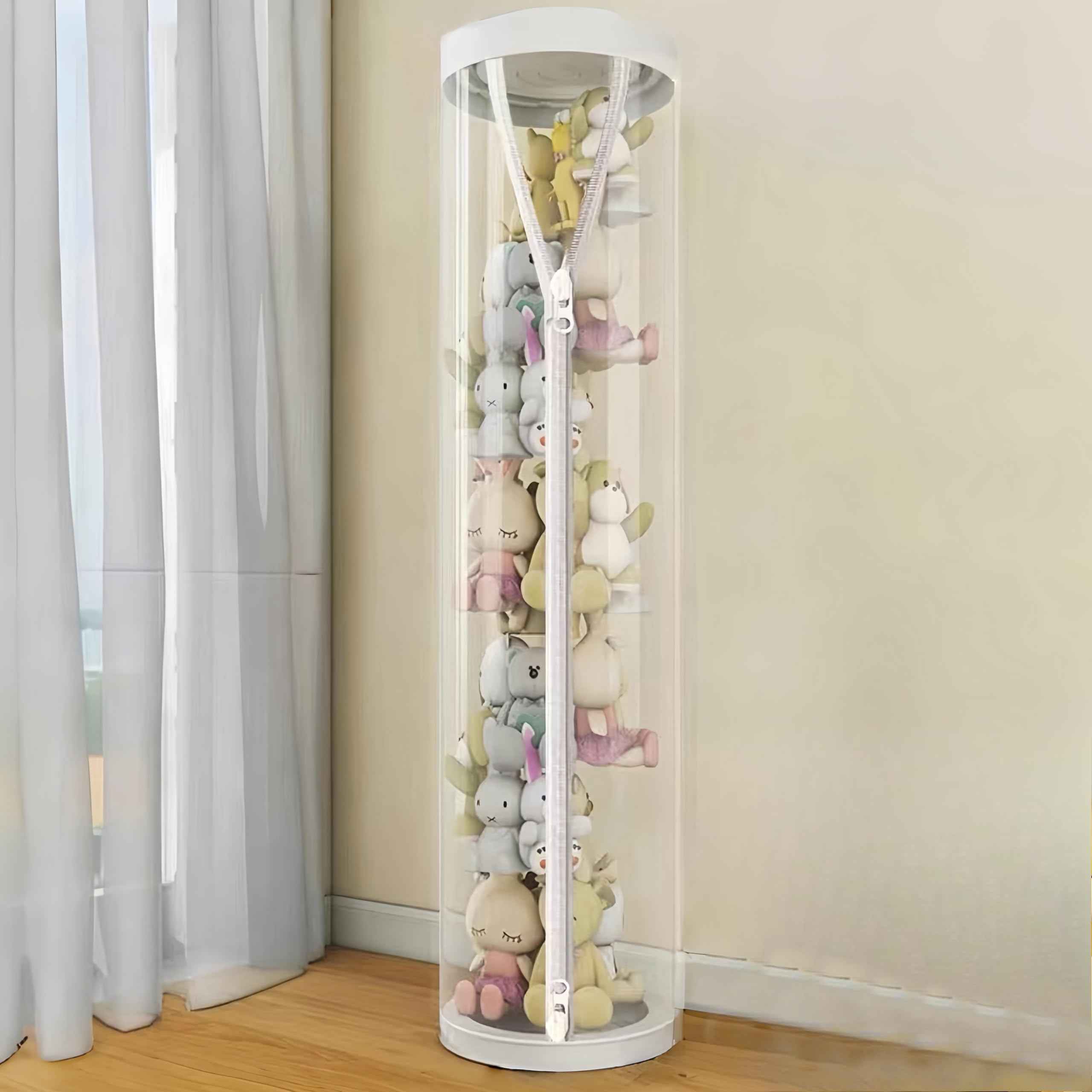 Soft Stuffed Animal Storage Tube - Large Toy Organizer for Kids Room, Stuffed Animal Zoo Keeper (White) | Perfect for Bedroom, Playroom & Nursery Organization