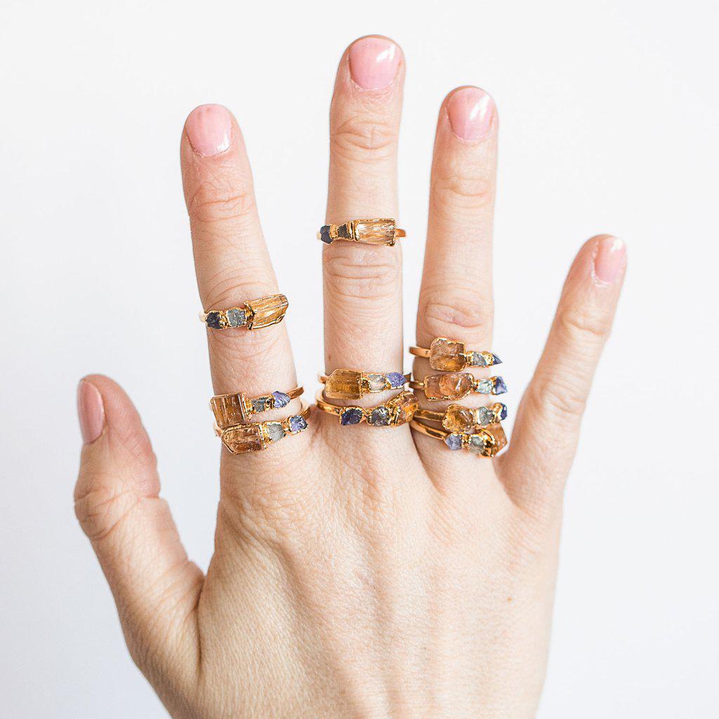 Exquisite Topaz, Labradorite & Iolite Cocktail Ring | Elegant Statement Jewelry for Evening Parties & Special Occasions