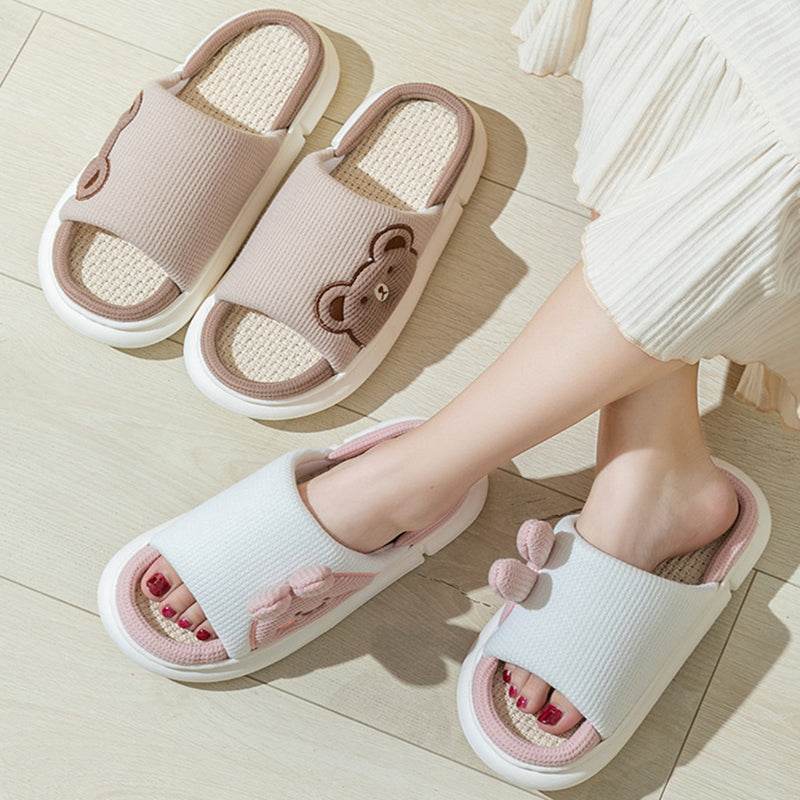 Soft & Cozy Bunny Linen Slippers for Women - Breathable Home Shoes with Non-Slip Sole - Perfect for Indoor Relaxation, Lounge Wear & Spa Days