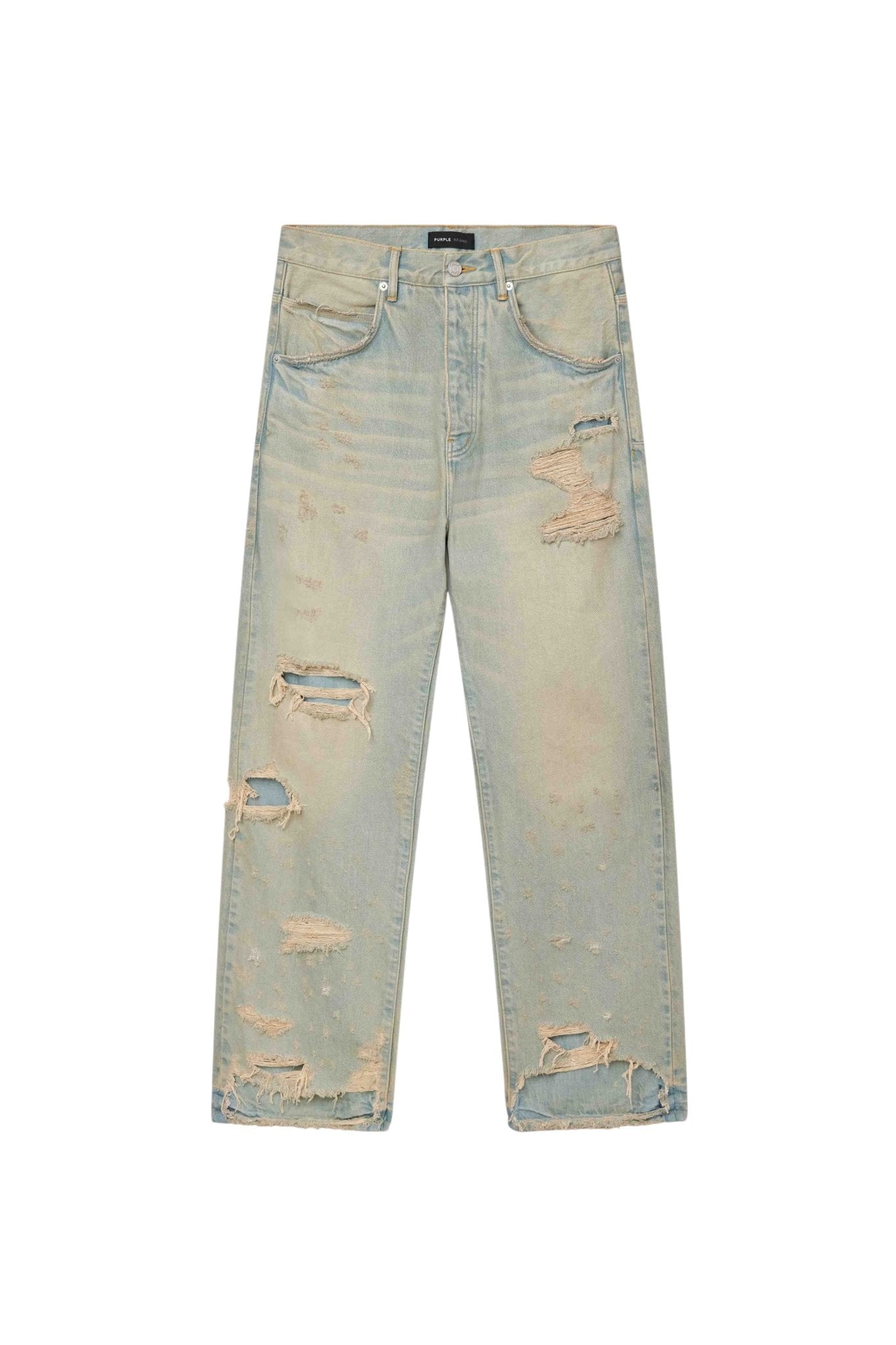 Purple Brand P018 VEDL Verditer Destroyed Light Indigo Jeans - Trendy Distressed Denim Pants for Men, Perfect for Casual Outings & Streetwear Fashion