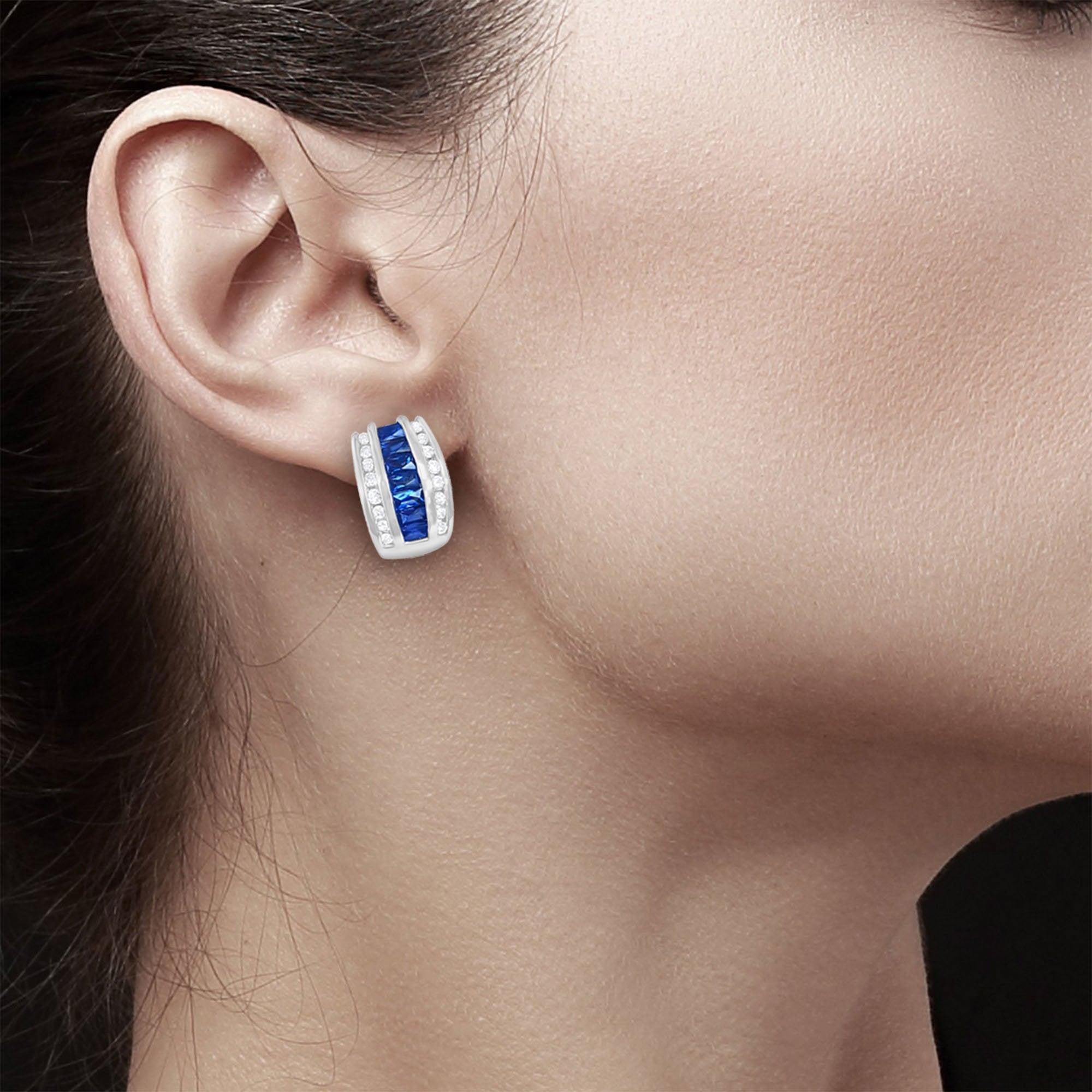 2.52cttw Sapphire and Diamond Statement Earrings in 14k White Gold - Perfect for Weddings, Anniversaries & Special Occasions