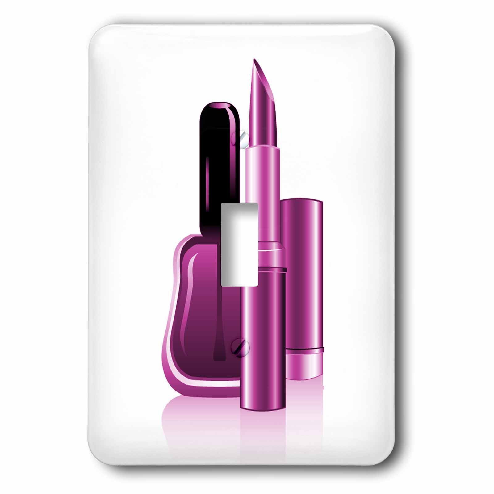 3D Rose Purple Nail Polish and Lipstick Illustration - Single Toggle Switch Plate Cover - Perfect for Bedroom, Bathroom, and Office Decor
