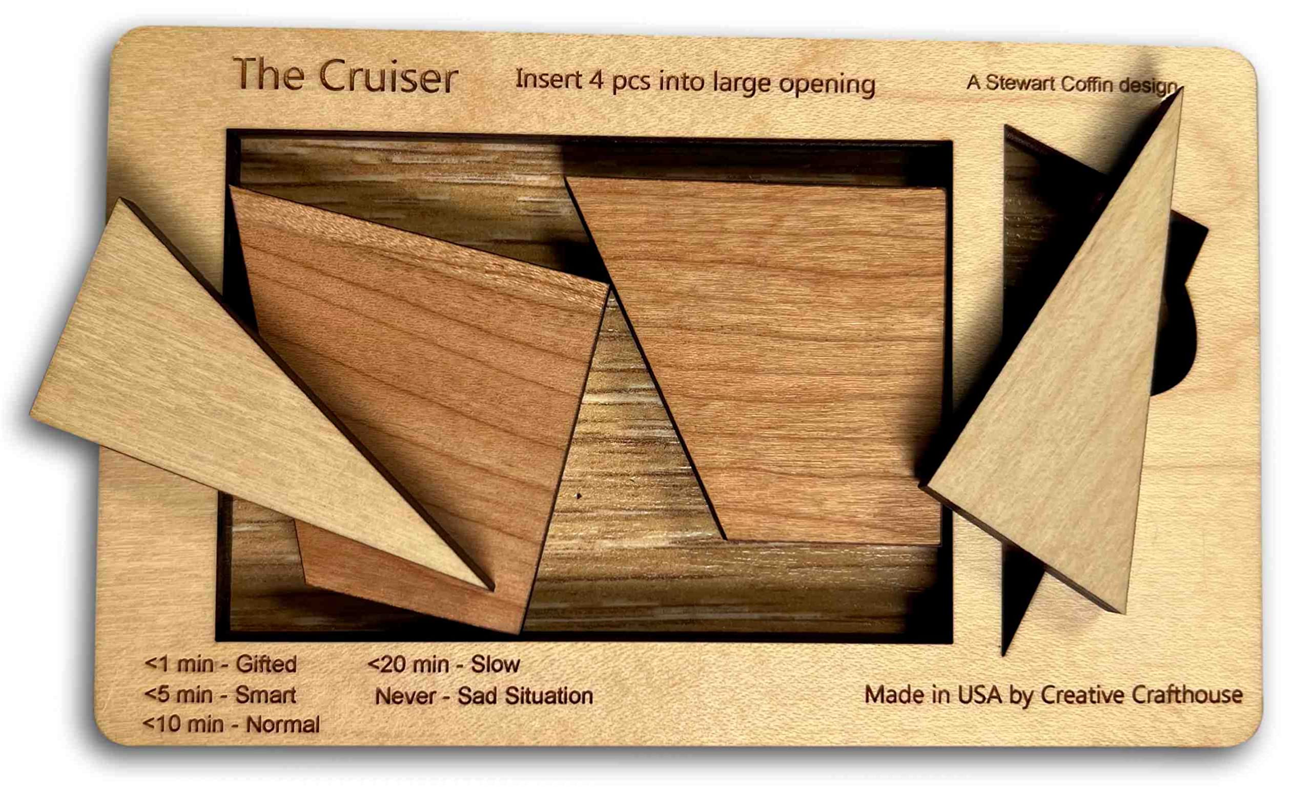 The Cruiser - 4 Piece Wooden Brain Teaser Puzzle Set for Adults & Kids - Stress Relief Fidget Toys for Office Desk & Coffee Table - Perfect Gift for Puzzle Lovers - Great for Anxiety Relief, Focus & Concentration