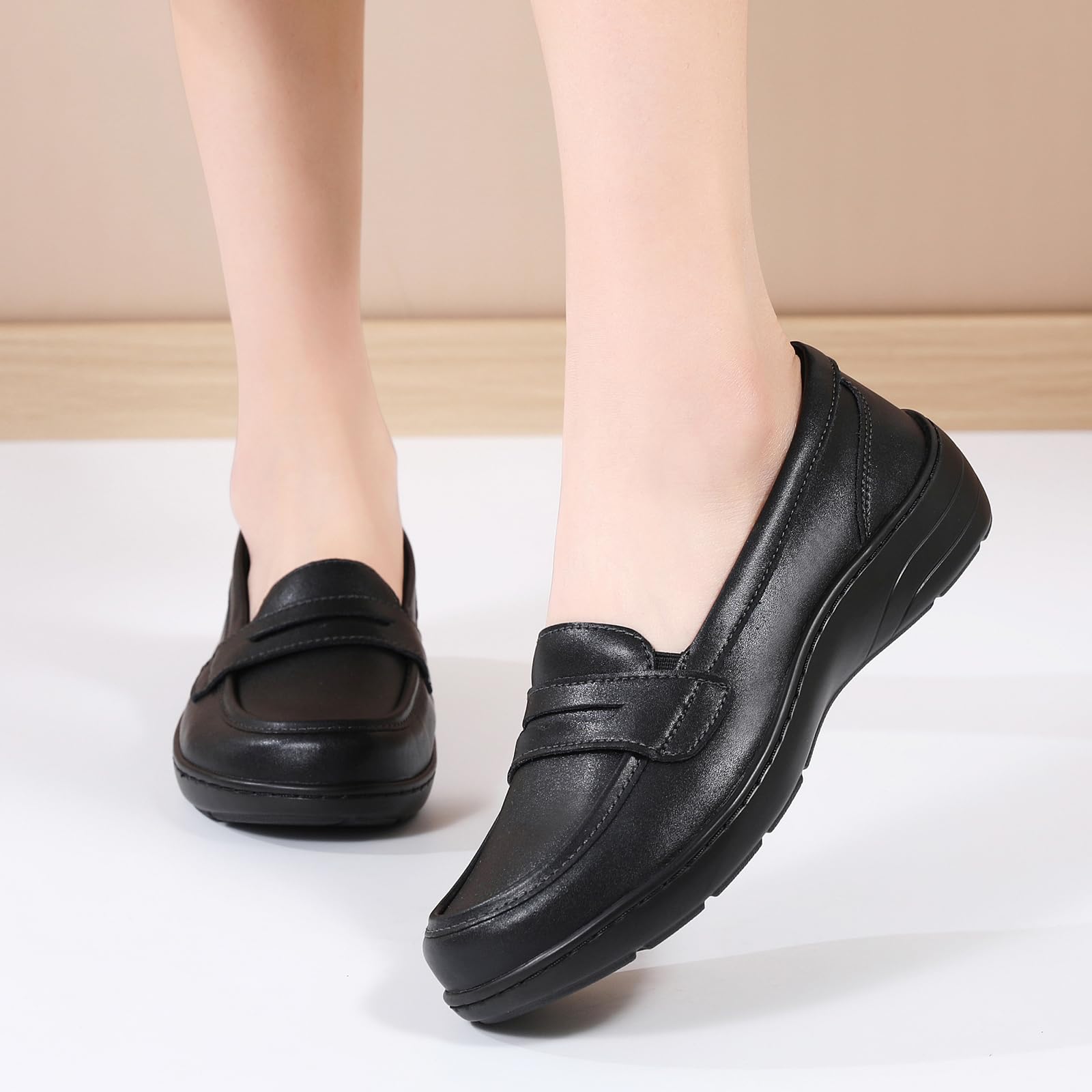 QAE Women's Leather Loafers - Orthopedic Comfort Slip-On Casual Shoes for Walking, Work & Dress | Perfect for Office, Travel & Everyday Wear
