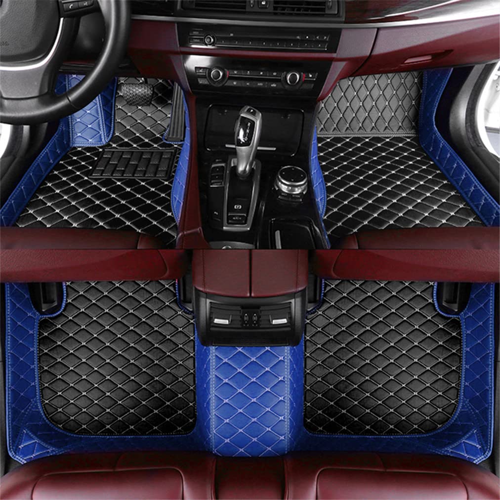Premium Leather All-Weather Floor Mats for Ford F150 5-Seat (2015-2019) - Heavy Duty Car Floor Liners in Blue & Black - Perfect for Off-Road, Winter & Everyday Protection