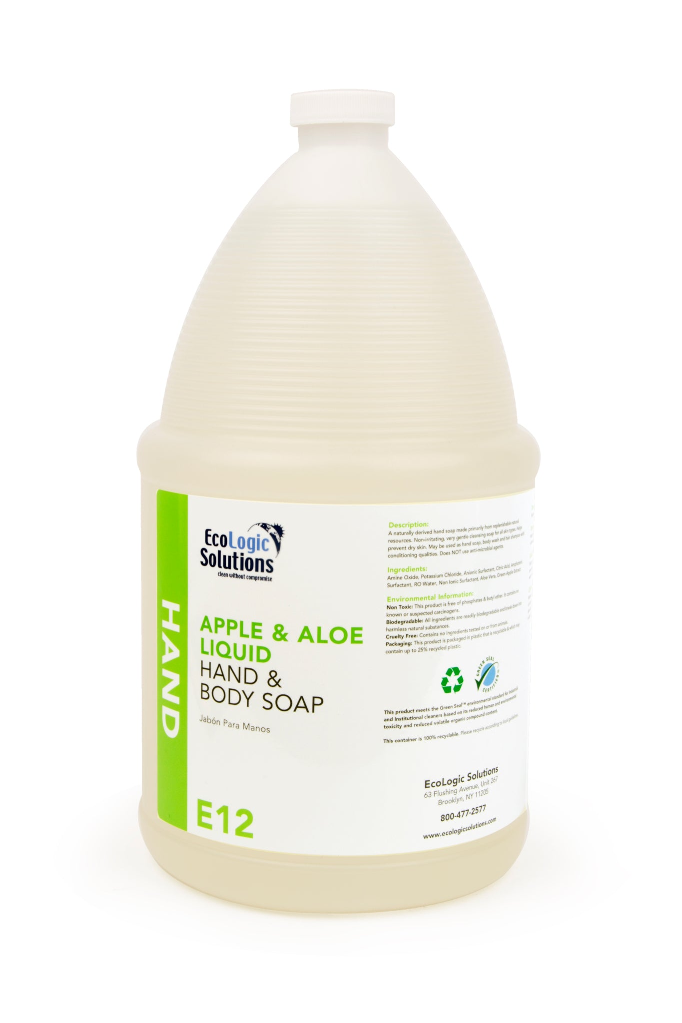 EcoLogic Solutions Aloe Vera & Apple Scented Liquid Hand Soap - 1 Gallon Refill for Home, Office & Commercial Use - Moisturizing & Eco-Friendly