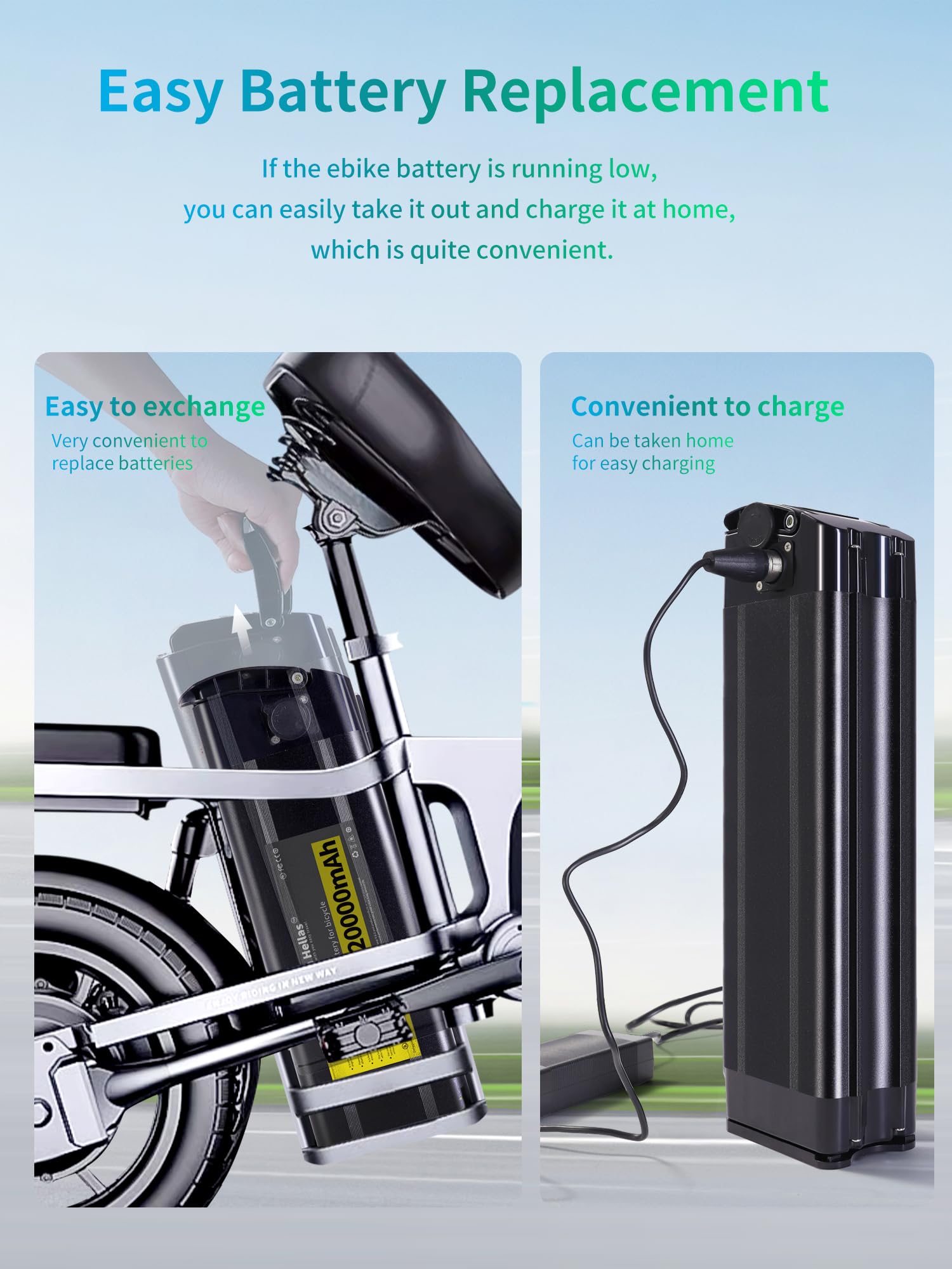 48V 20Ah Lithium Electric Bike Battery - Folding E-Bike Replacement Battery with 2A Fast Charger & Safety Lock | US Stock | Perfect for Commuting, City Riding & Outdoor Adventures