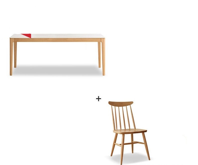Solid Oak & Ash Wood Dining Table with Natural Rock Slab Surface - Rustic Farmhouse Style for Dining Room & Kitchen Decor