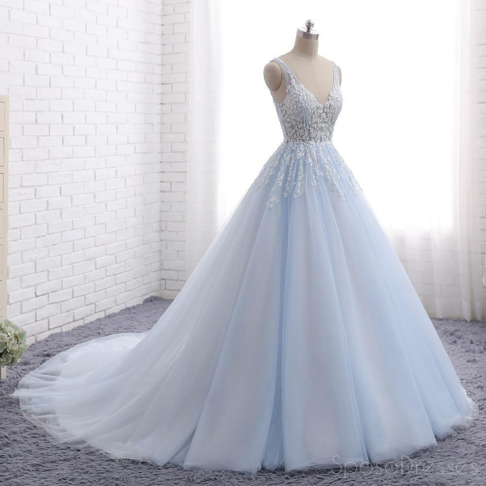 Elegant Pale Blue V-Neck A-Line Tulle Lace Beaded Prom Dress | Sweet 16 Party & Evening Gown | Custom Long Formal Dress for Homecoming, Quinceañera & Special Occasions
