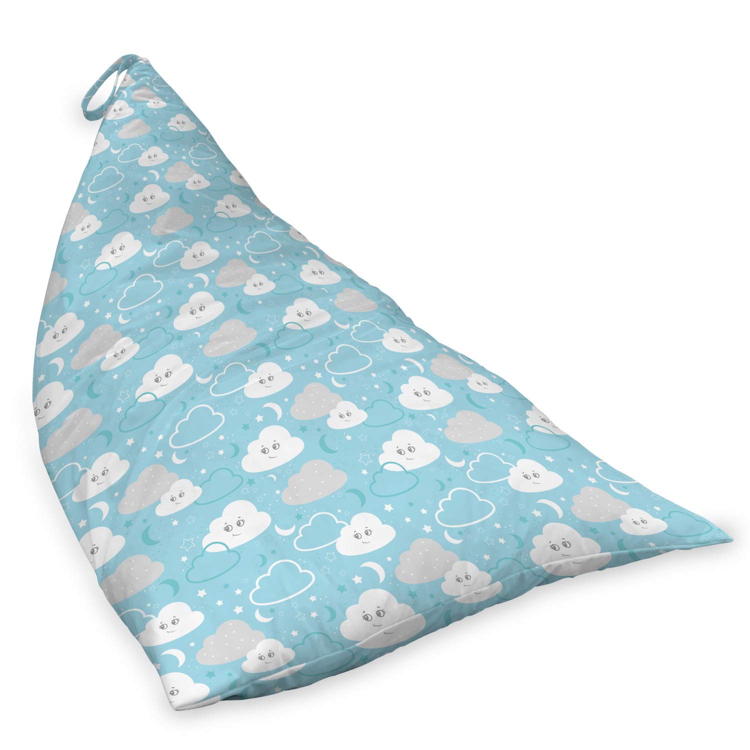 Lunarable Sky Theme Lounger Chair Bag - Humanlike Clouds with Crescent & Stars Pattern, High Capacity Storage with Handle - Perfect for Kids' Room, Nursery, or Outdoor Picnics - Sky Blue & Pale Grey