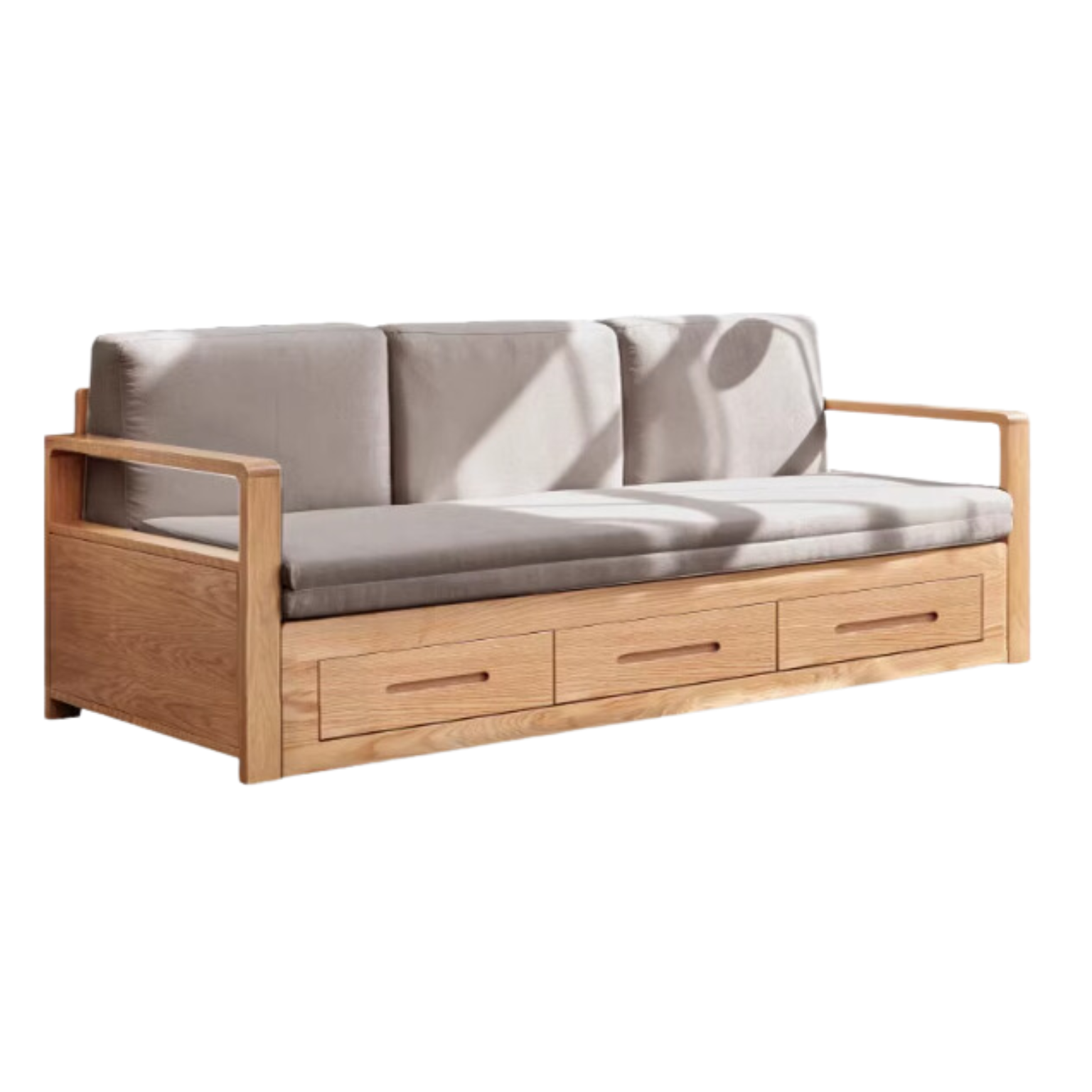Oak Solid Wood Folding Storage Sofa Bed - Convertible Guest Bed & Space-Saving Furniture for Small Apartments, Living Rooms & Dorm Rooms