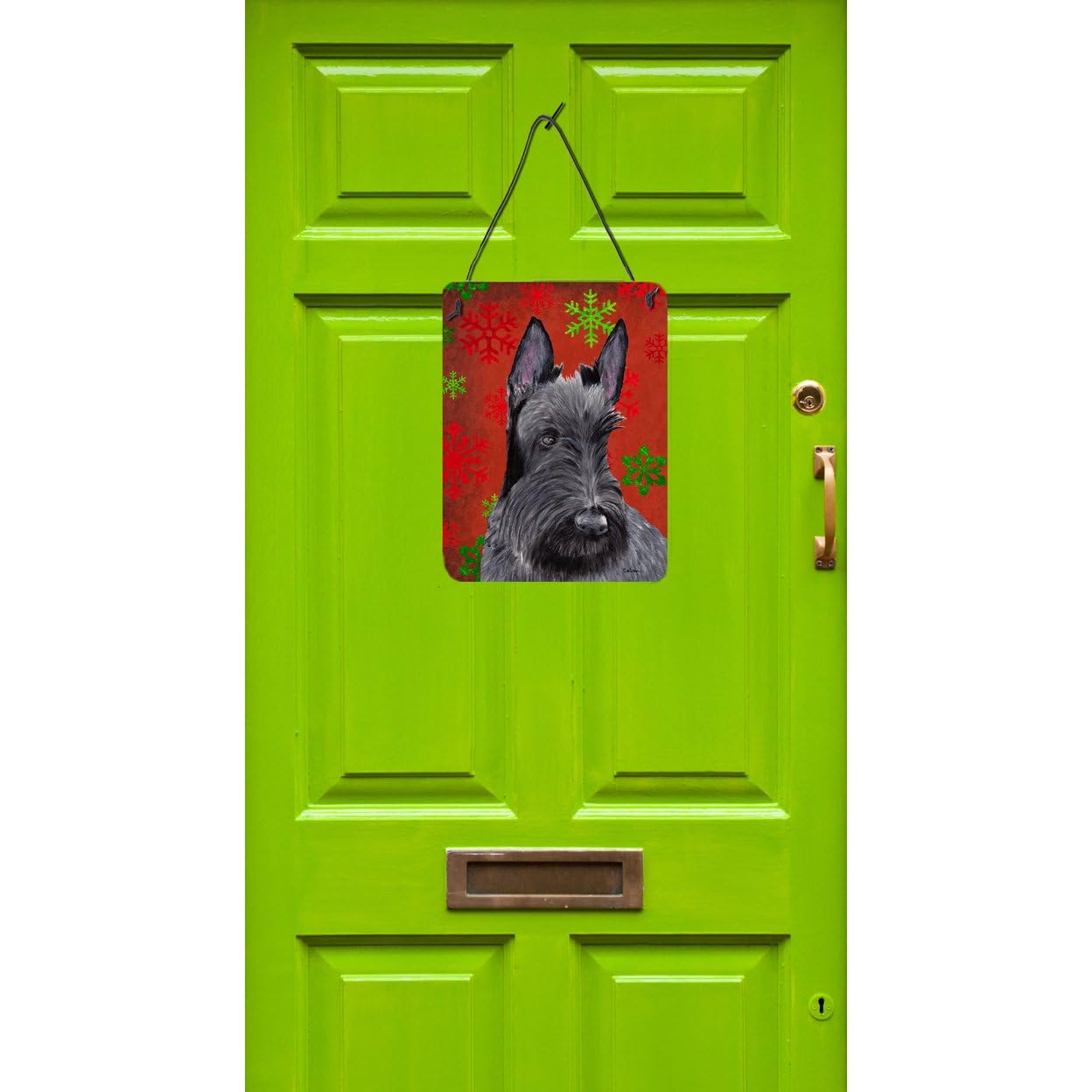Scottish Terrier Holiday Metal Sign - Red & Green Snowflakes Christmas Wall Decor for Kitchen, Bathroom, Bar & Front Door | Aluminum Plaque for Home & Office Seasonal Decorations | Perfect Gift for Dog Lovers