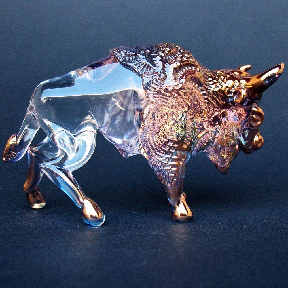 Hand Blown Glass Bison Buffalo Figurine - Unique Home Decor, Office Desk Ornament, and Western-Themed Gift for Collectors