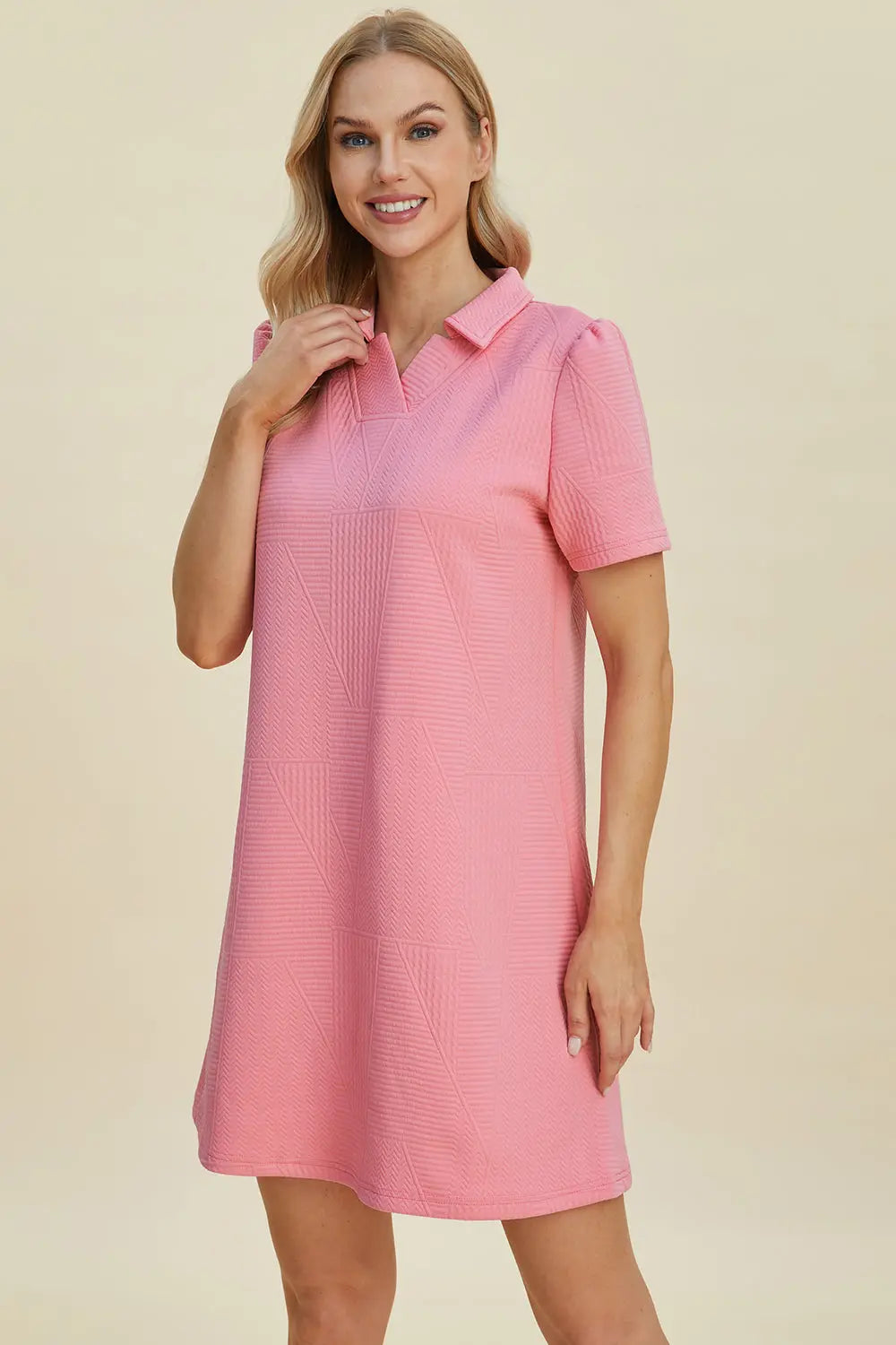 Double Take Full Size Textured Short Sleeve Dress for Women - Casual Summer Flowy Dress for Beach, Vacation & Everyday Wear