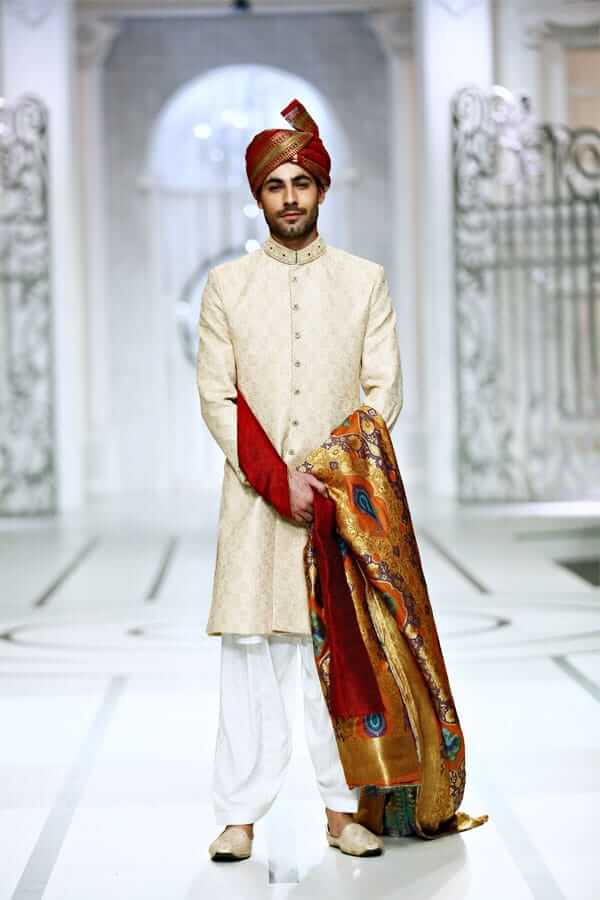 Exquisitely Embroidered Biscuit Mysoori Raw Silk Sherwani for Men | Traditional Indian Wedding Attire | Elegant Ethnic Kurta for Festivals & Special Occasions