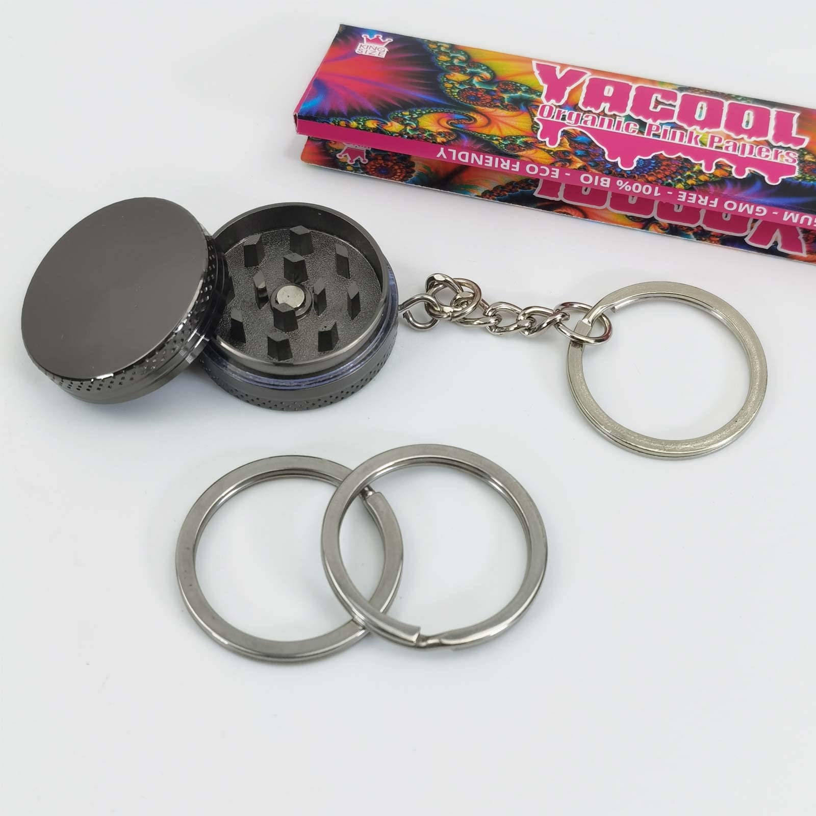 Mini Metal Spice Grinder - 1.18 Inch Portable Herb Crusher with 25mm Keychain Rings (2 Pack) - Cute Unisex Keychain Accessory for Kitchen, Camping & Travel Essentials