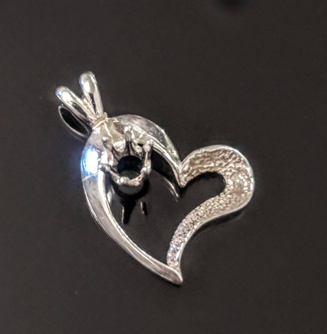 Solid Sterling Silver or 14K Gold 4mm/6mm Round Semi-Textured Heart Pendant Setting - Handmade in USA - Perfect for Necklaces, Bracelets & Jewelry Making