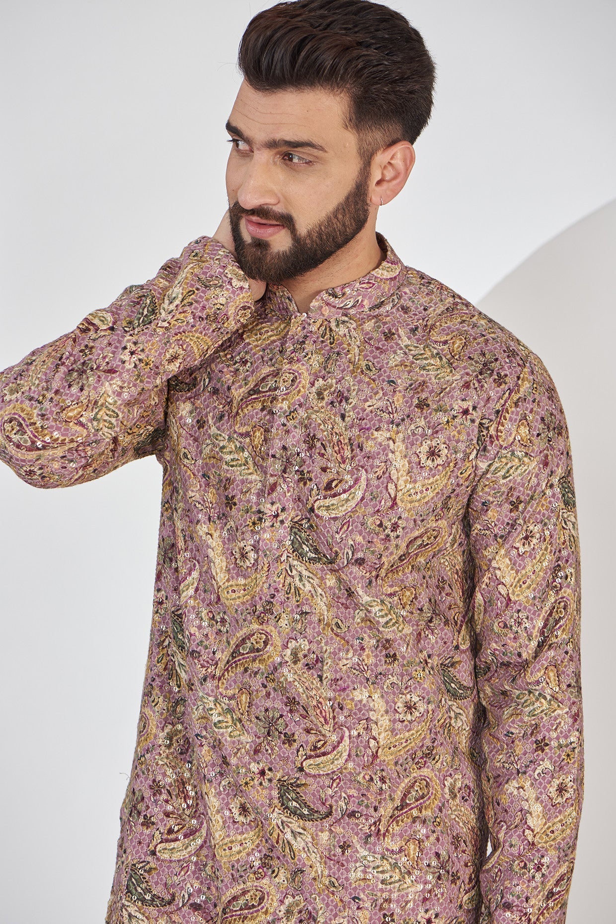 Stylish Purple and Yellow Embroidered Kurta with Print Design - Perfect for Festivals, Weddings & Casual Wear