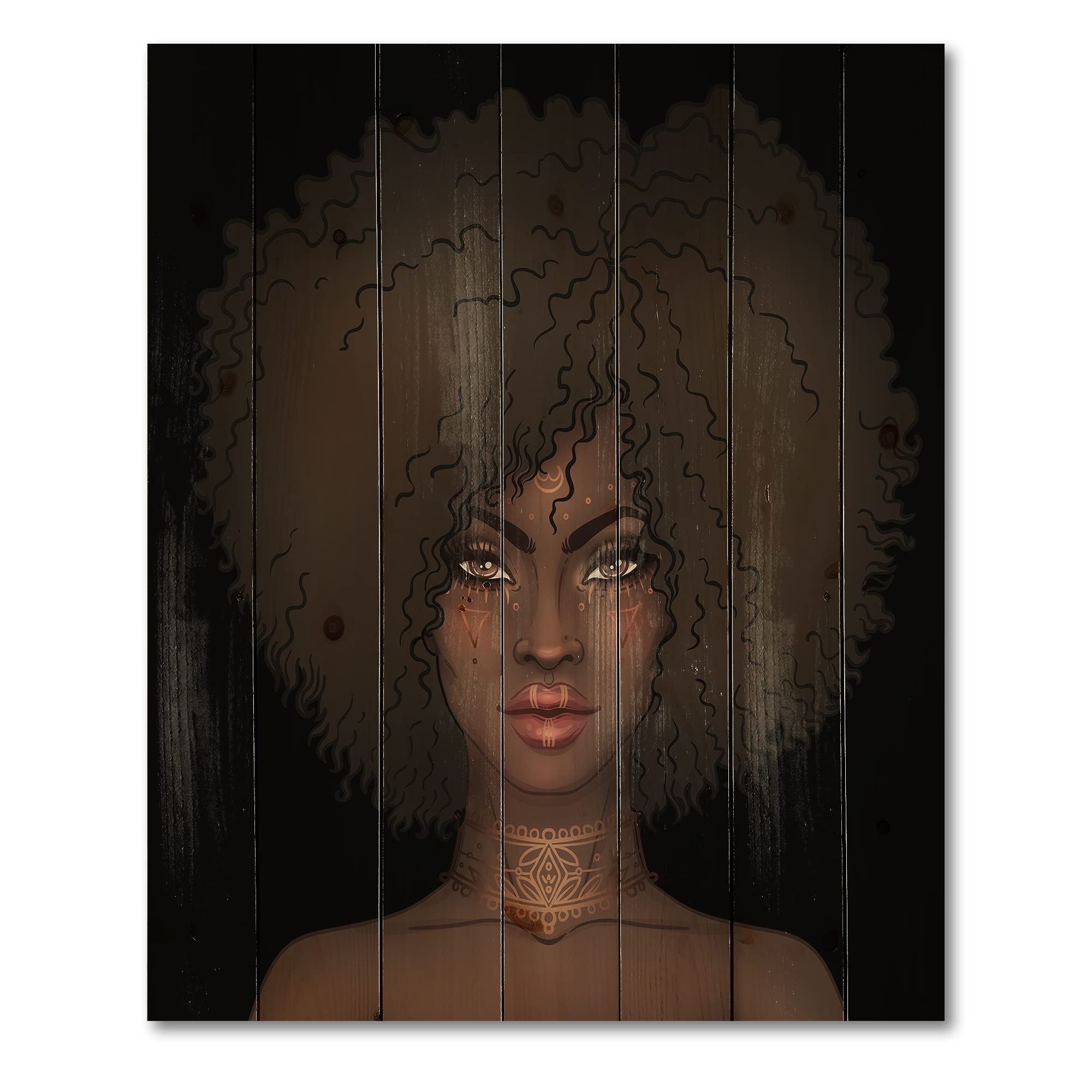 Modern African American Woman Portrait Wall Art - Brown Wood Panel Decor, Contemporary Large Wooden Wall Hanging Printed on Natural Pine - Perfect for Living Room, Bedroom & Office Decor