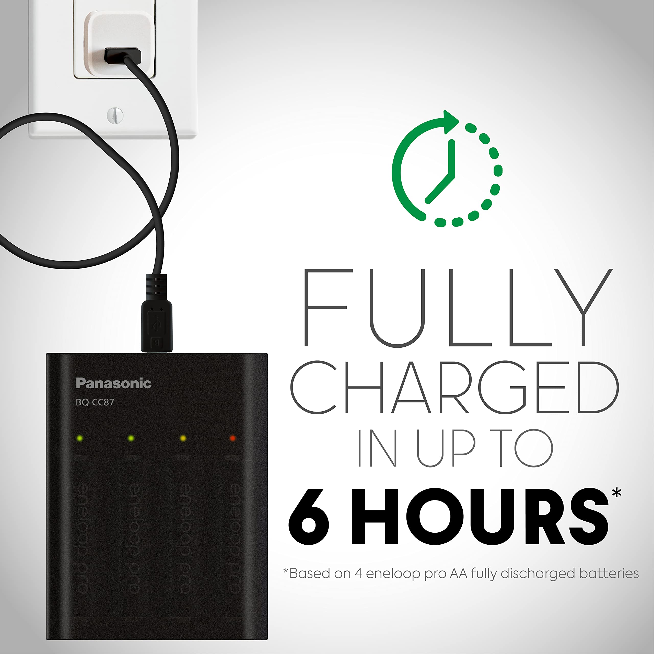 Panasonic K-KJ87KHA4BA Fast Charger with 4AA eneloop Pro Rechargeable Batteries - Portable Battery Charger for Cameras, Flashlights & Electronics - Black (Ideal for Travel, Camping & Emergency Power)