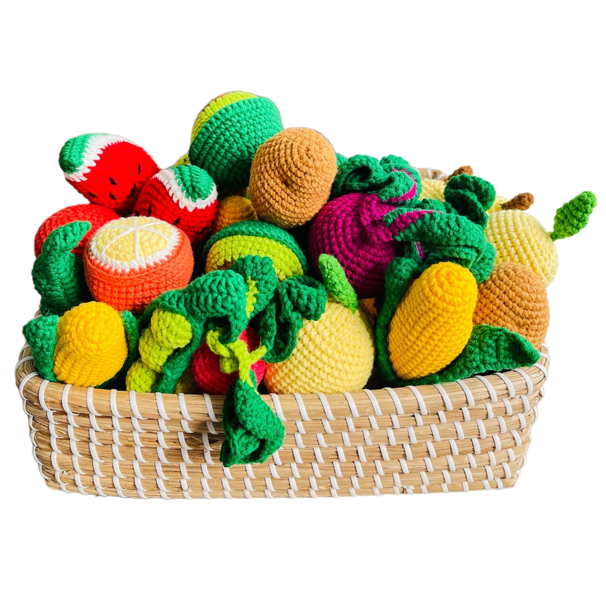 Kids Kitchen Playset - Crochet Play Food Set with Fruits & Vegetables | Montessori Toy for Toddlers & Preschoolers | Perfect Birthday Gift, Baby Shower Present & Pretend Play Kitchen Accessories | Great for Role-Playing, Early Learning & Sensory Development