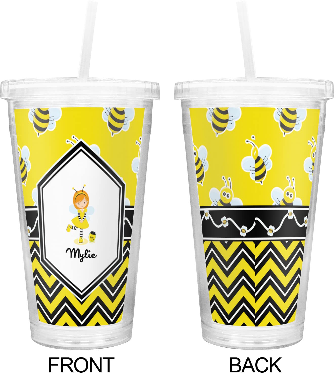 Personalized Buzzing Bee Stainless Steel Double Wall Insulated Tumbler with Lid and Straw - 20oz Vacuum Cup for Hot & Cold Drinks - Perfect Gift for Coffee, Tea, Iced Beverages at Home, Office or Travel