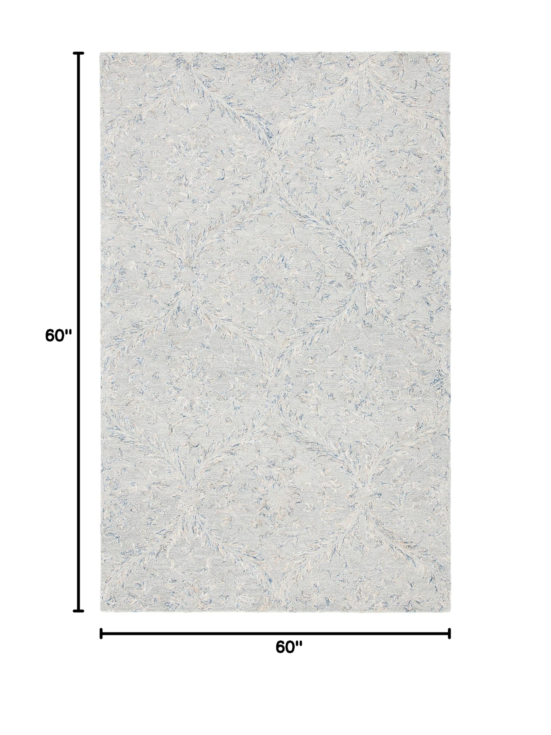 SAFAVIEH Micro-Loop Collection Handmade Wool Area Rug - 5' Square Grey & Blue, Non-Slip Durable Floor Carpet for High Traffic Living Room, Bedroom, Office (MLP875F) | Perfect for Home Decor, Cozy Spaces & Pet-Friendly Areas