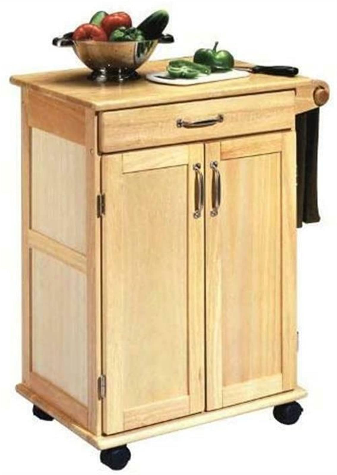 ADHW Natural Wood Kitchen Island Cart with Storage - Mobile Prep Table, Utility Cabinet for Small Spaces - Perfect for Cooking, Baking & Entertaining