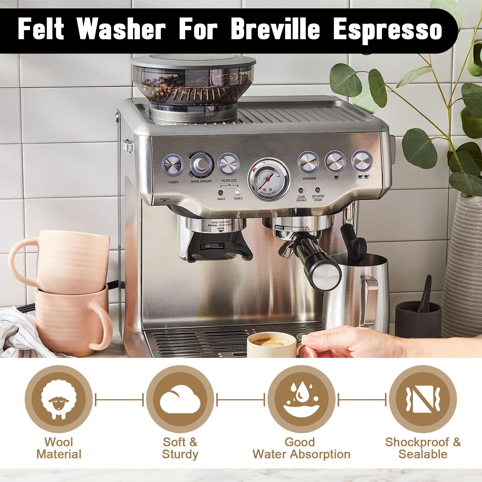 Breville Espresso Machine Grinder Felt Washer Replacement - Compatible with BES870, BES878, BES880, BES980, BES990, BCG600, BCG820 - Lower Burr Wool Ring for Cleaning - Perfect for Home Baristas & Coffee Enthusiasts