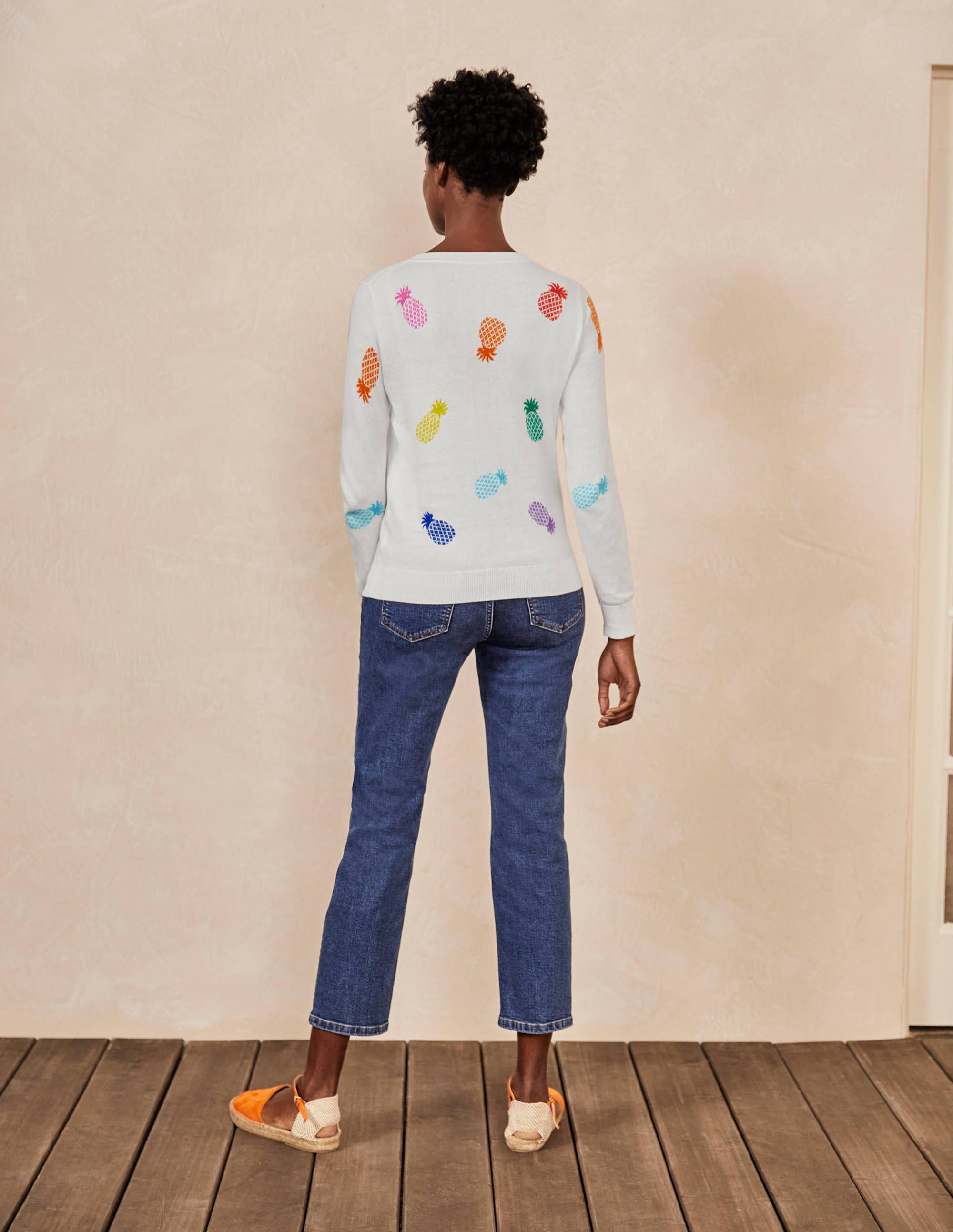 Banbury Cotton Sweater Ivory Pineapples - Soft & Comfortable Women's Pullover for Casual Wear & Fall Fashion