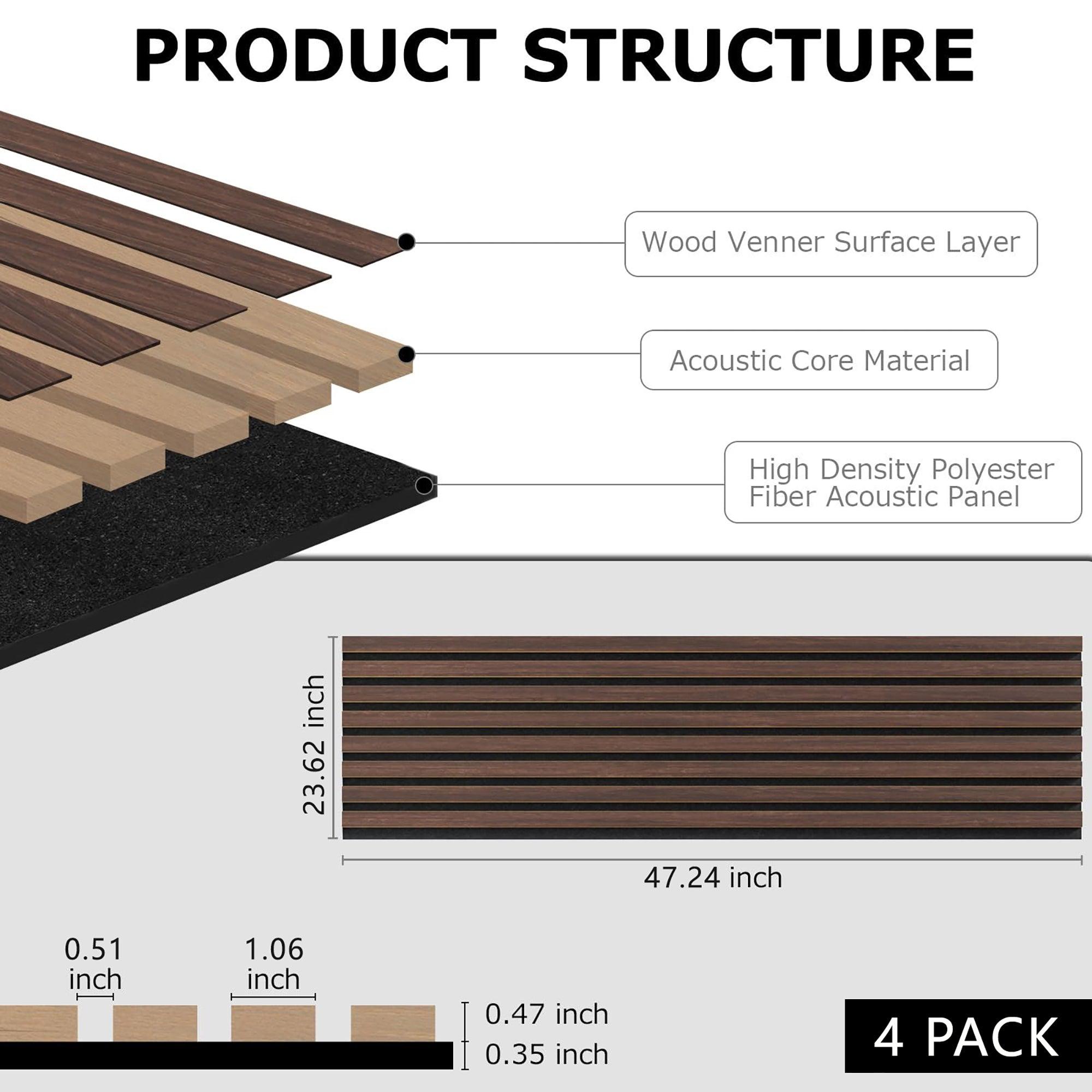 4-Piece Acoustic Wood Wall Panels - Natural Veneer Soundproofing for Home Theater, Studio & Office Decor