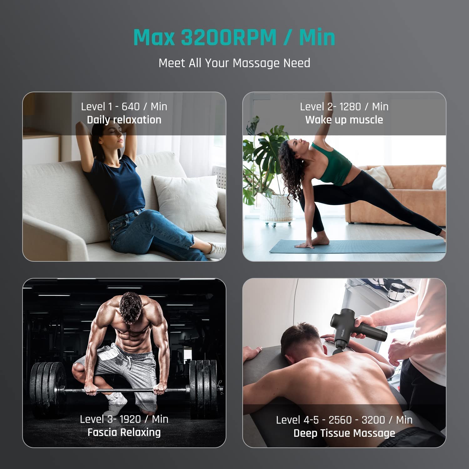 Mebak 3 Deep Tissue Massage Gun - Portable Electric Muscle Massager with 7 Interchangeable Heads & 5 Speed Levels, 12mm Amplitude, Ultra Quiet for Pain Relief - Perfect for Athletes, Gym Recovery & Home Relaxation