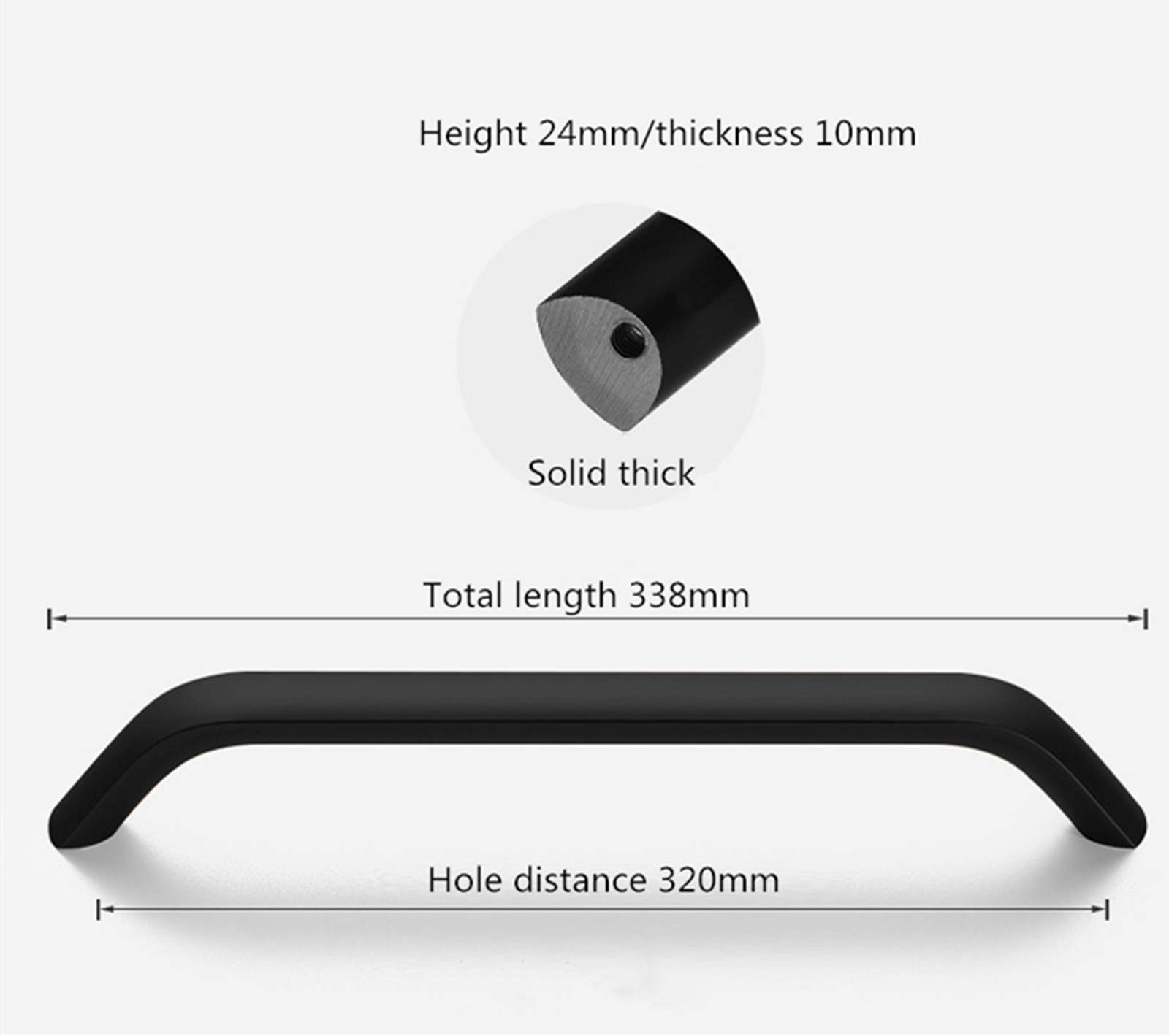 8-Piece Black Cabinet Handles & Drawer Pulls - Space Aluminum Bow Shape Knobs for Kitchen Cabinets, Cupboards & Closet Doors (256mm Hole Distance, Black) - Perfect for Modern Home & Office Furniture Upgrade