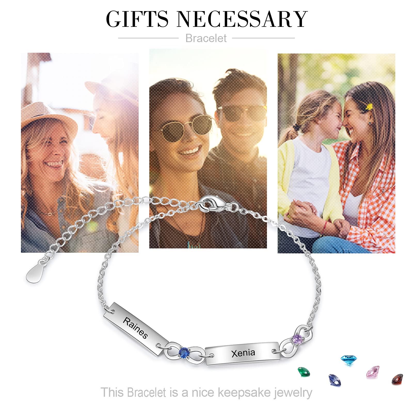 Personalized Birthstone Bracelets for Women - Custom Name Infinity Bangle with Adjustable Chain - Meaningful Gift for Mom, Grandma & Loved Ones (2 Names) - Perfect for Mother's Day, Anniversary & Special Occasions