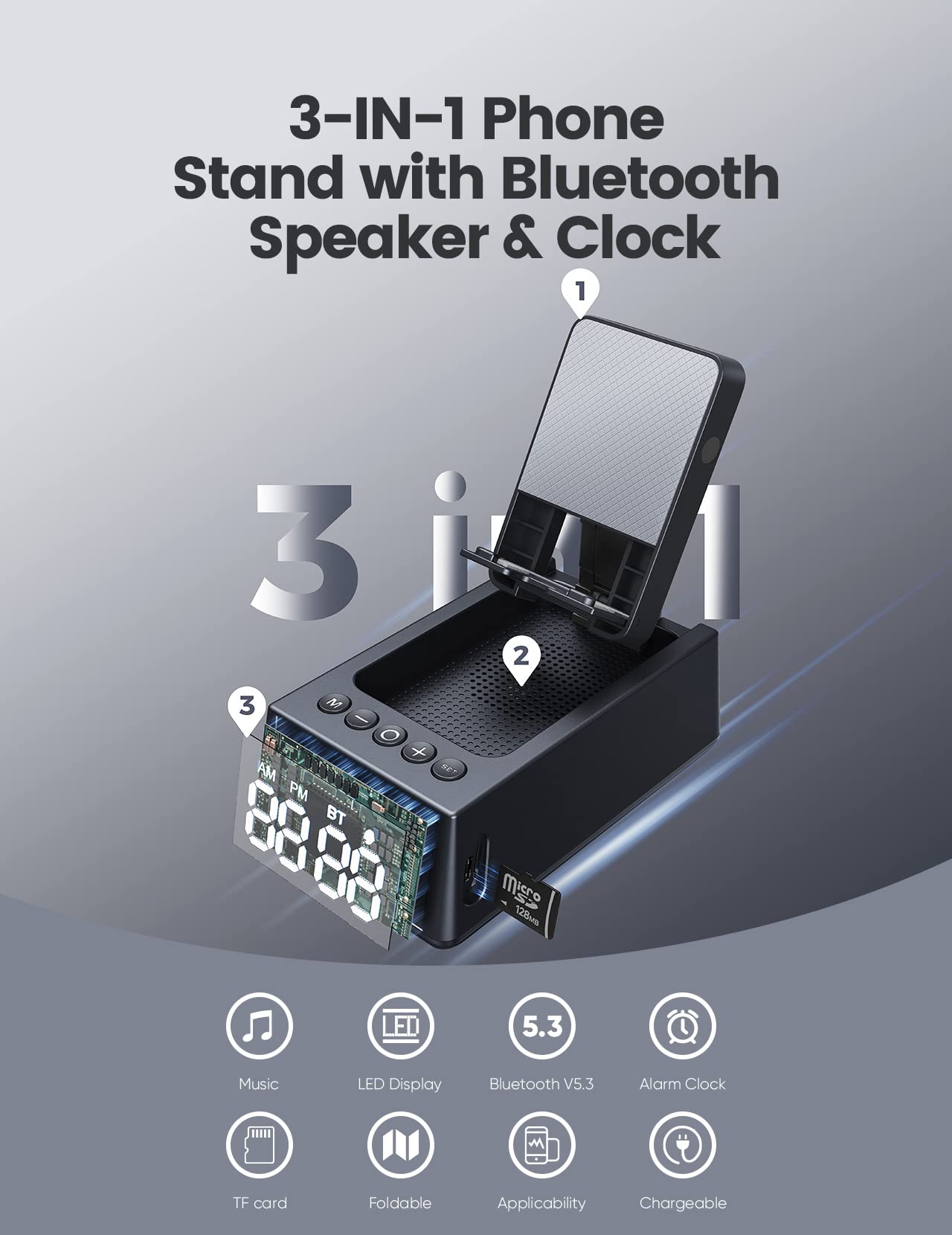 Bluetooth Speaker with Phone Stand - HD Sound, Anti-Slip Base | Perfect Gift for Birthday, Home & Office Use