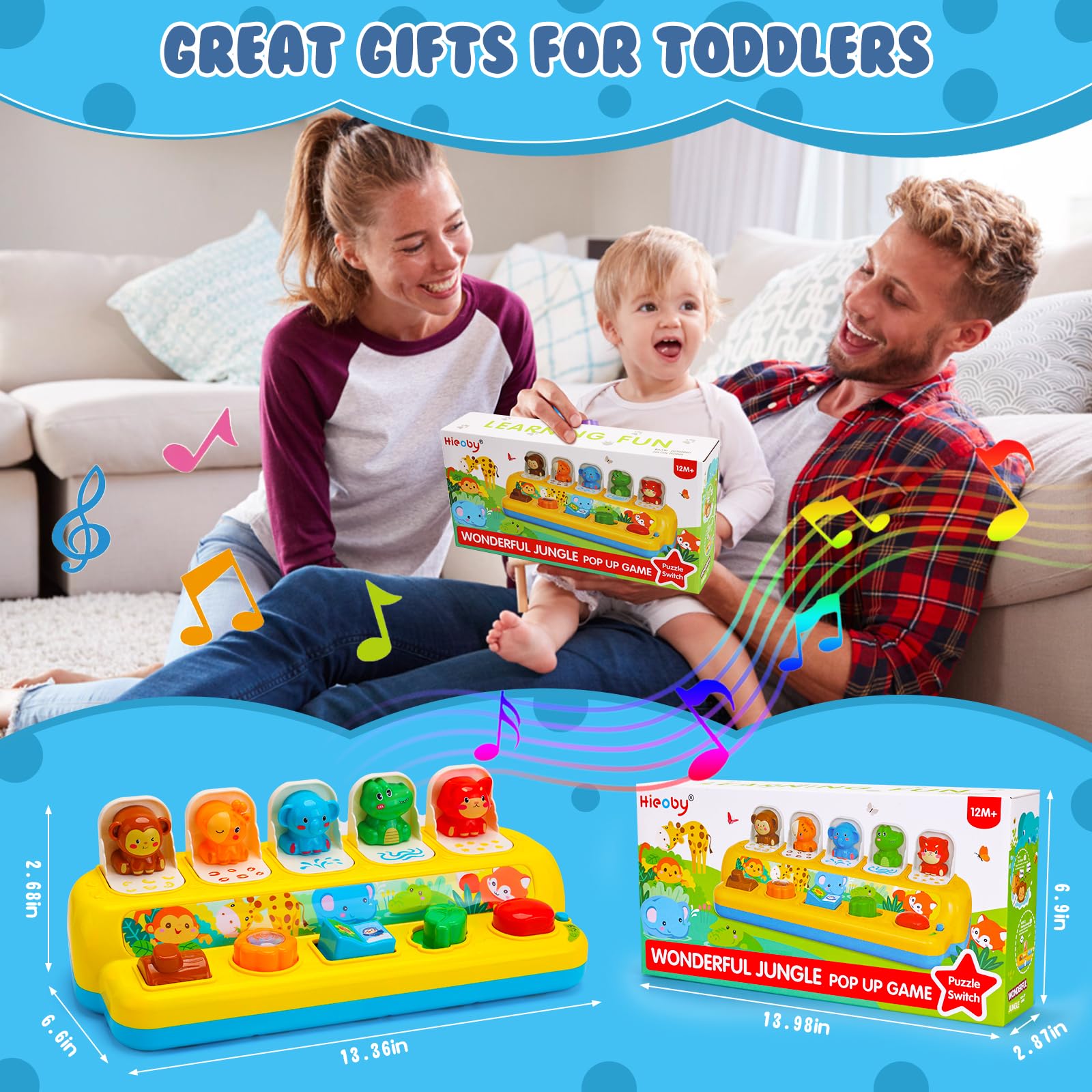 Interactive Pop-Up Animal Toys with Music & Light – Montessori Cause & Effect Learning Toys for Babies 9-18 Months – STEM Toddler Toys for 1-2 Year Old Boys & Girls – Perfect Gift for Birthdays & Early Childhood Development – Great for Playtime, Sensory Stimulation & Motor Skills Practice