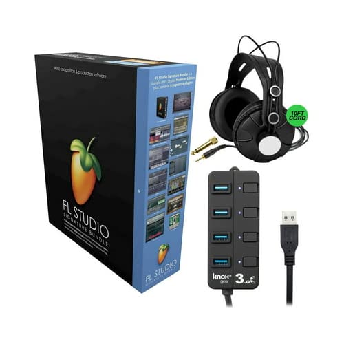 FL Studio 20 Signature Edition Music Production Software Bundle - Closed-Back Studio Headphones & 4-Port USB Hub for Producers, DJs & Beat Makers - Perfect for Home Recording Studios & Music Creation