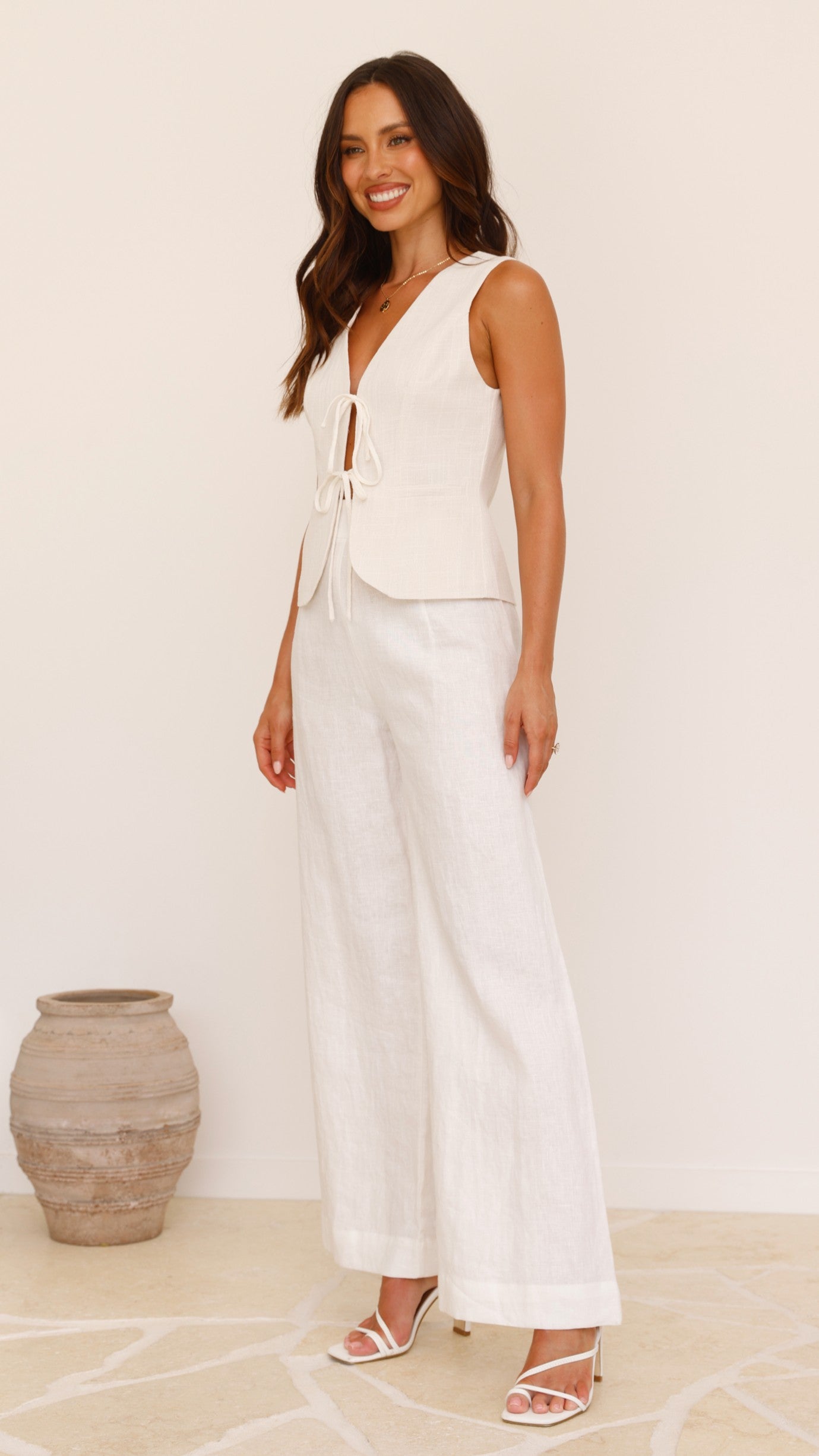 Alisa Tie Vest for Women - Light Beige Wrap Front Waistcoat - Perfect for Office Wear, Date Night & Spring Layering