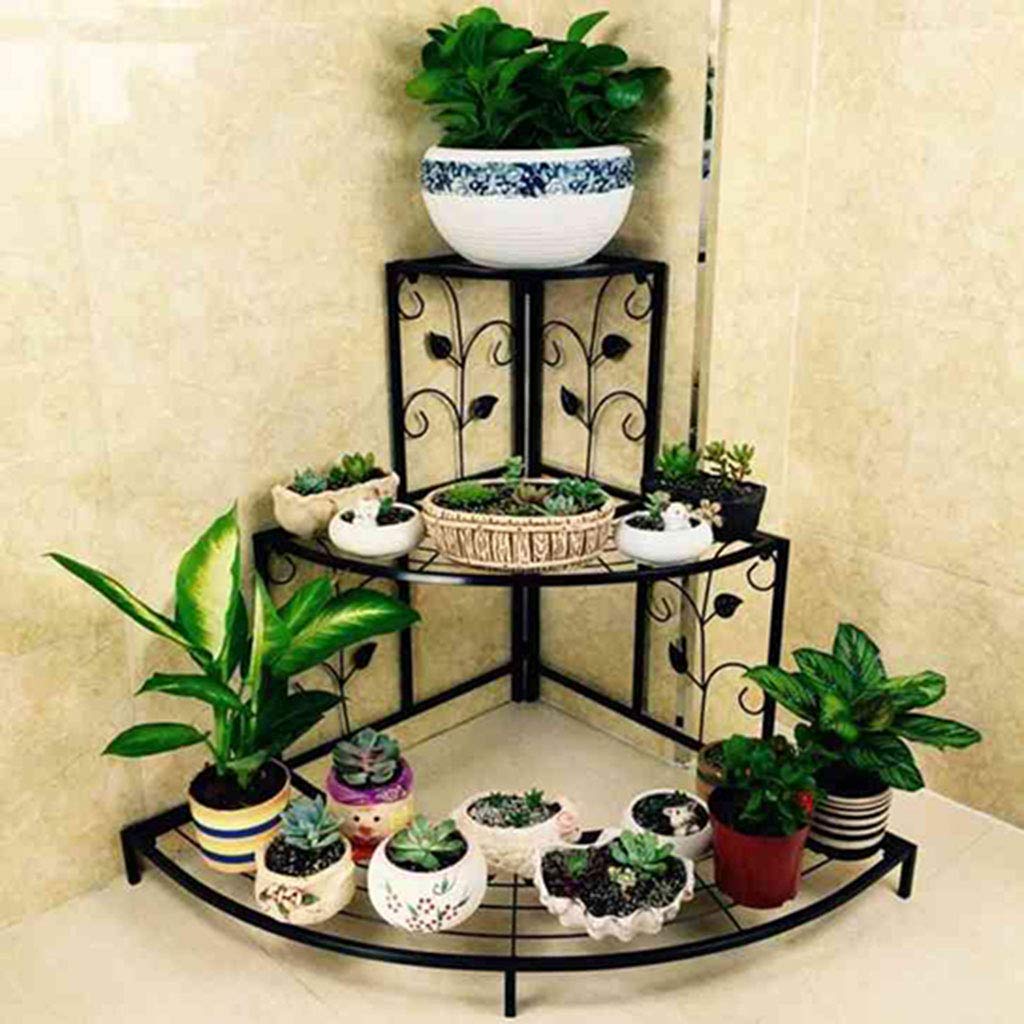 3 Tier Metal Plant Stand for Indoor Outdoor - Corner Flower Pot Rack with Stair-Step Design, Black | Perfect for Balcony, Patio, Garden Decor & Plant Display
