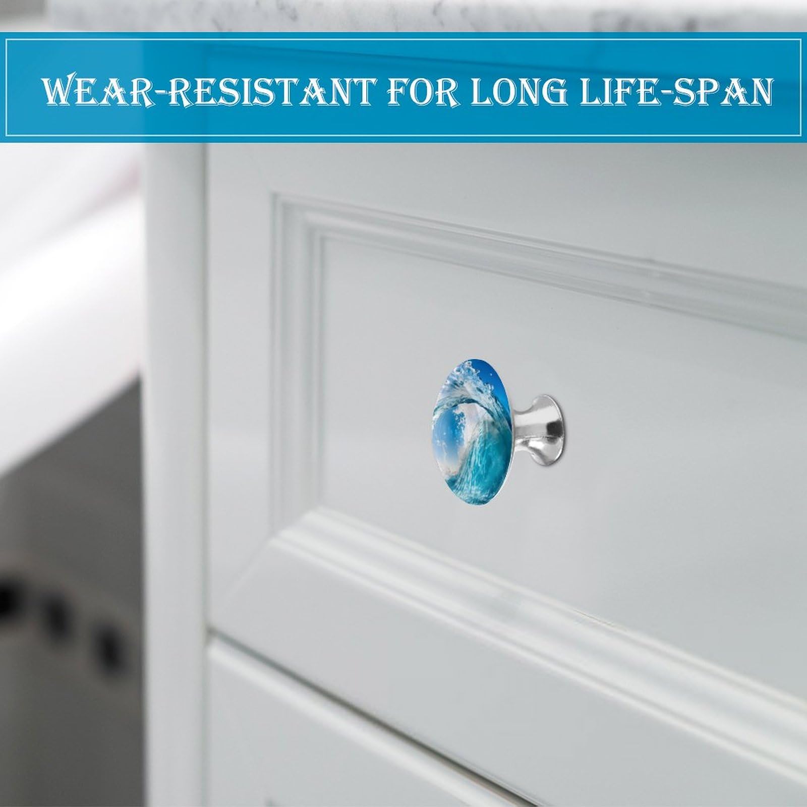 Blue Ocean Wave Surfing Cabinet Knobs - Round Drawer Pull Handles for Dresser, Cabinets & Furniture - Stylish Home & Office Decor - Perfect for Beach House, Coastal Theme & Nautical Bathroom Decor