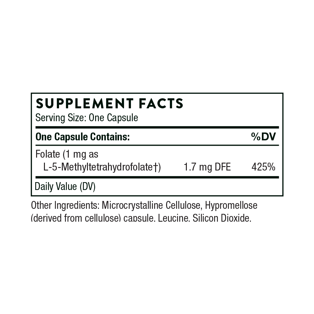 Thorne 5-MTHF 1mg Methylfolate Supplement - Supports Mood, Energy & Cognitive Function for Daily Wellness