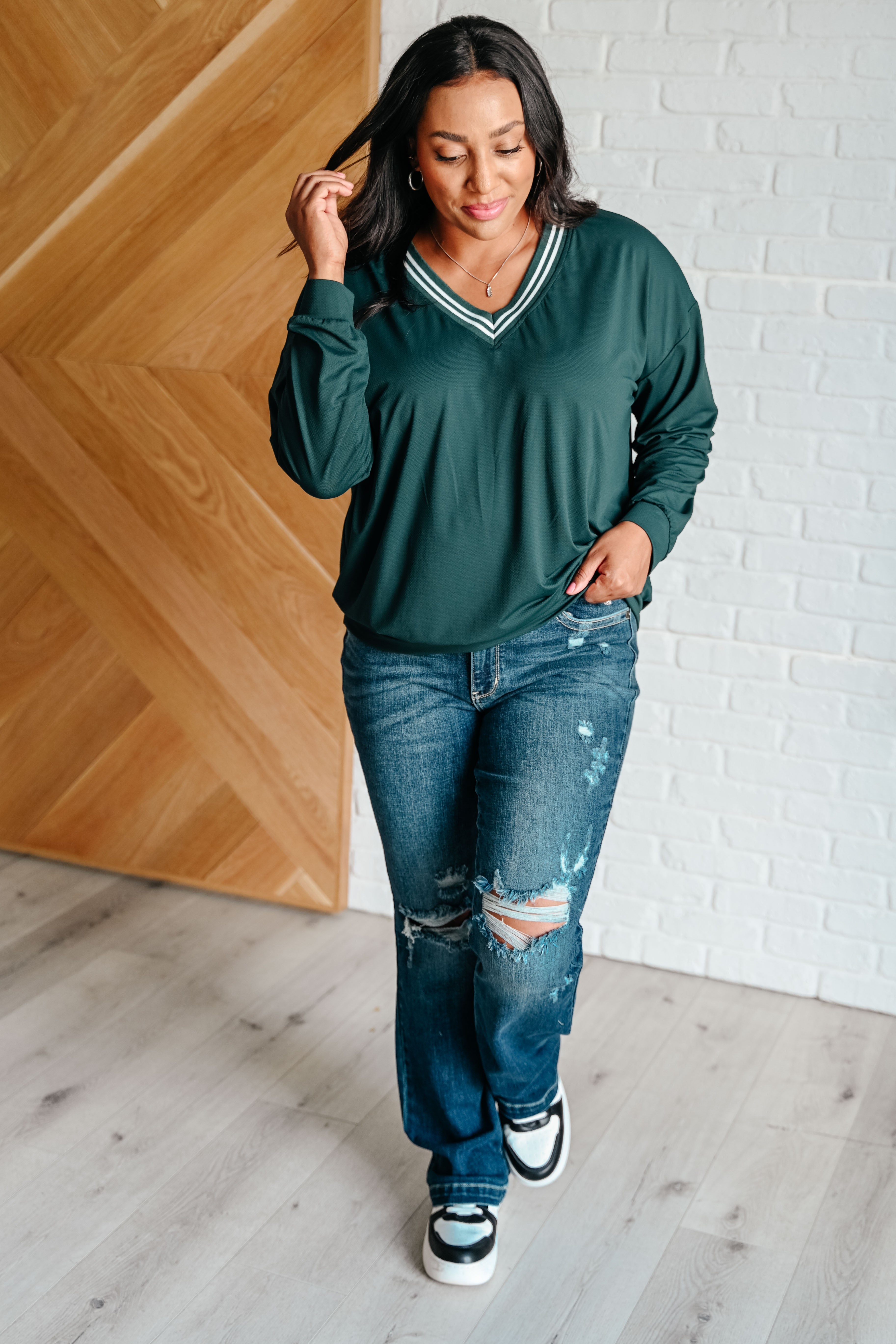 All Out Comfort V Neck Pullover Sweater for Women - Soft Casual Knit Top in Midnight Green | Perfect for Work, Weekend & Layering