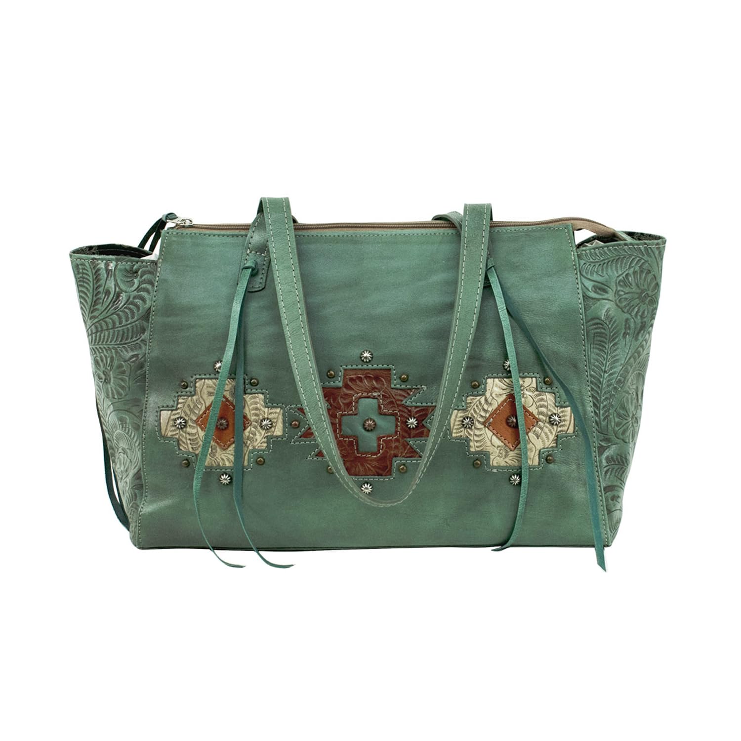 Authentic American West Women's Navajo Soul Zip Top Tote Bag with Secret Pocket - 100% Genuine Leather Handmade Purse for Ladies | Perfect for Work, Travel & Daily Use