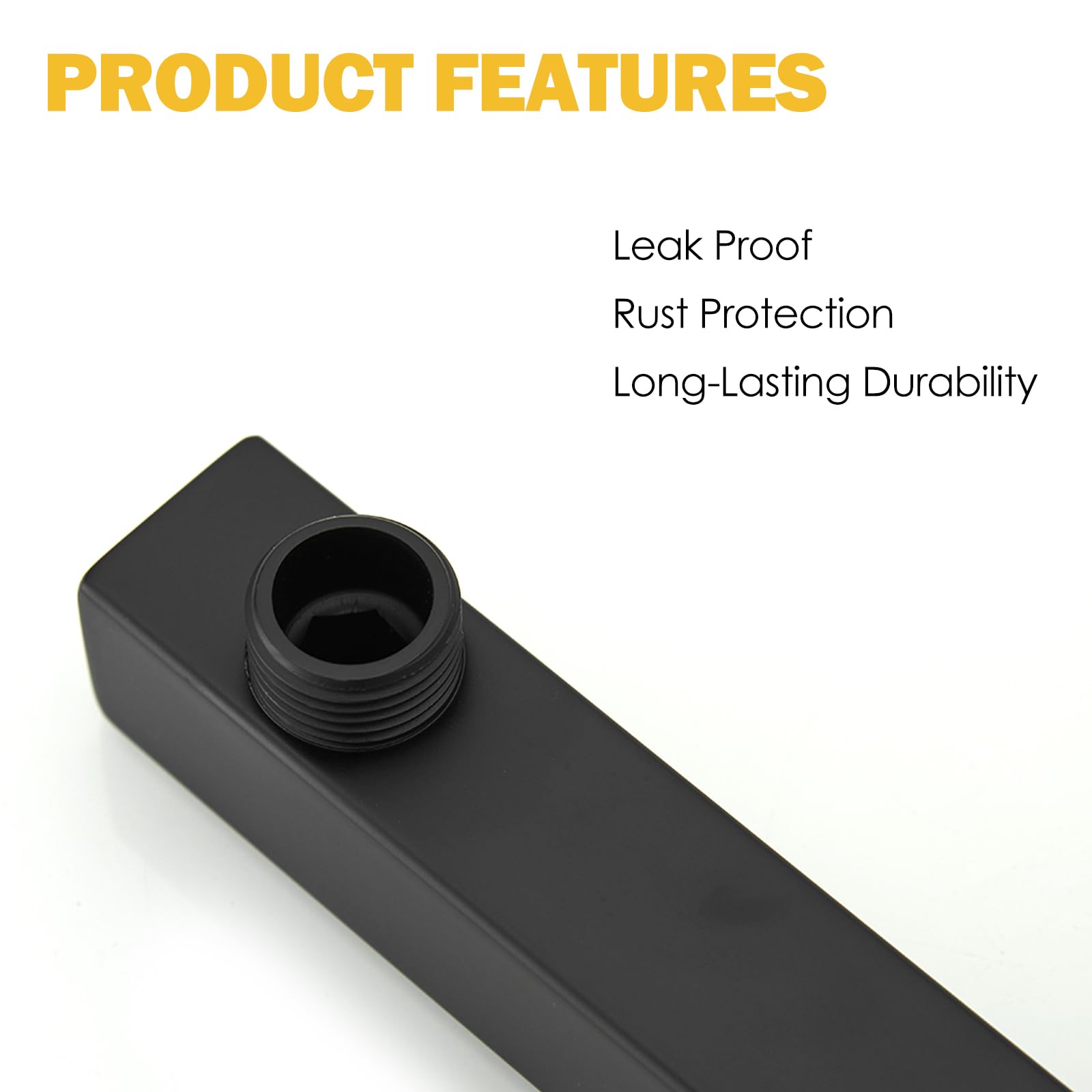 BESy 16 Inch Straight Extended Shower Arm with Flange - Matte Black Stainless Steel Wall Mounted Shower Head Extension Pipe - Perfect for Rain Shower & Square Rod Systems - Ideal for Bathroom Renovation & Spa-Like Shower Experience