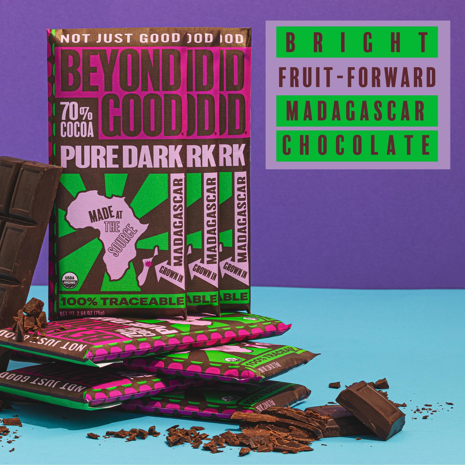 Beyond Good Organic Dark Chocolate Bars 12 Pack | Single Origin Uganda 70% Dark Chocolate | Vegan, Kosher, Non-GMO, Direct Trade | Perfect for Gifts, Baking & Healthy Snacking
