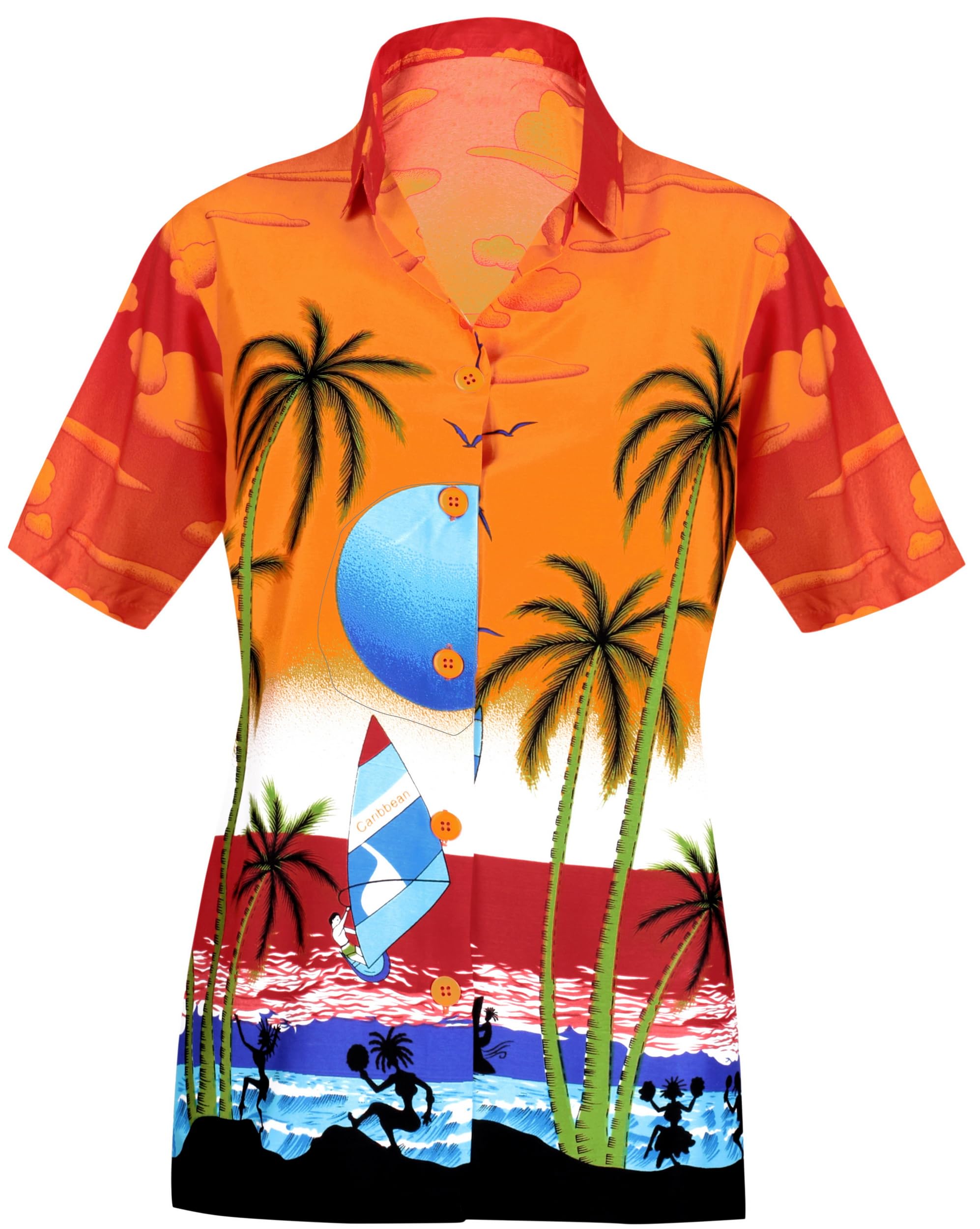 LA LEELA Women's Short Sleeve Hawaiian Beach Blouse - Floral Print Vacation Shirt for Summer, Pool Party & Tropical Getaways