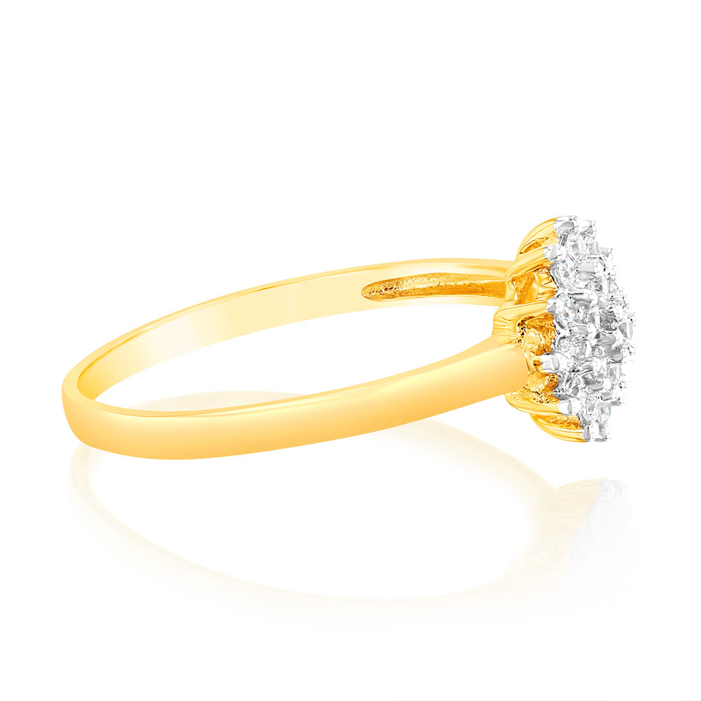 9ct Yellow Gold 19 Cubic Zirconia Flower Shaped Ring for Women - Elegant Floral Jewelry for Weddings, Anniversaries & Special Occasions