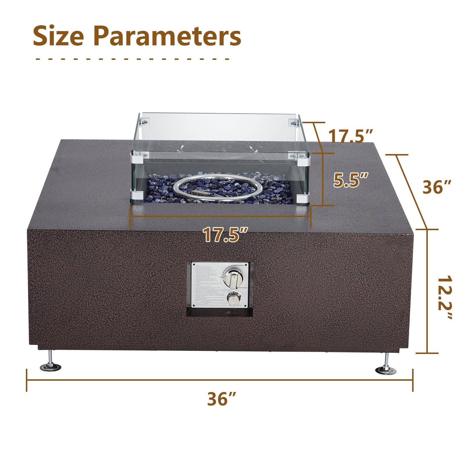 GARVEE 36-Inch 50,000 BTU Propane Fire Pit Table with Wind Guard - 11lbs Fire Glass Beads, Weatherproof Rain Cover, Durable Steel Rust-Resistant Finish - CSA Certified Bronze Patio Heater for Outdoor Backyard, Deck, Garden, and Camping