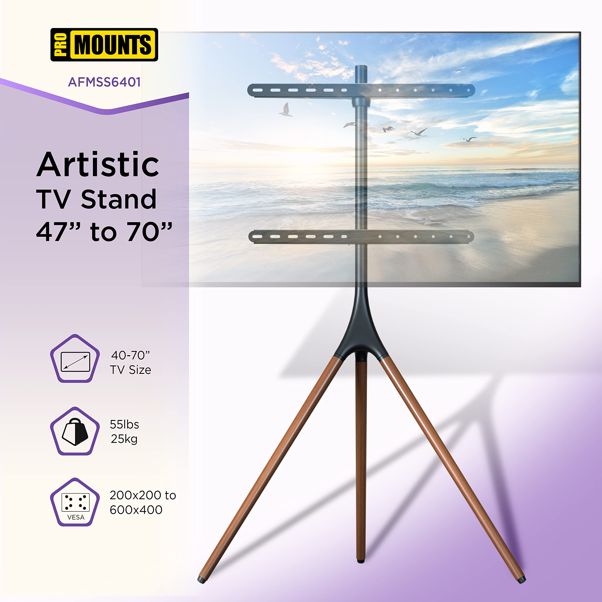 APEX by Promounts AFMSS6401 Large Flat Artistic TV Stand Mount with 180° Swivel - Multicolor TV Wall Mount for Living Room, Bedroom & Office Spaces